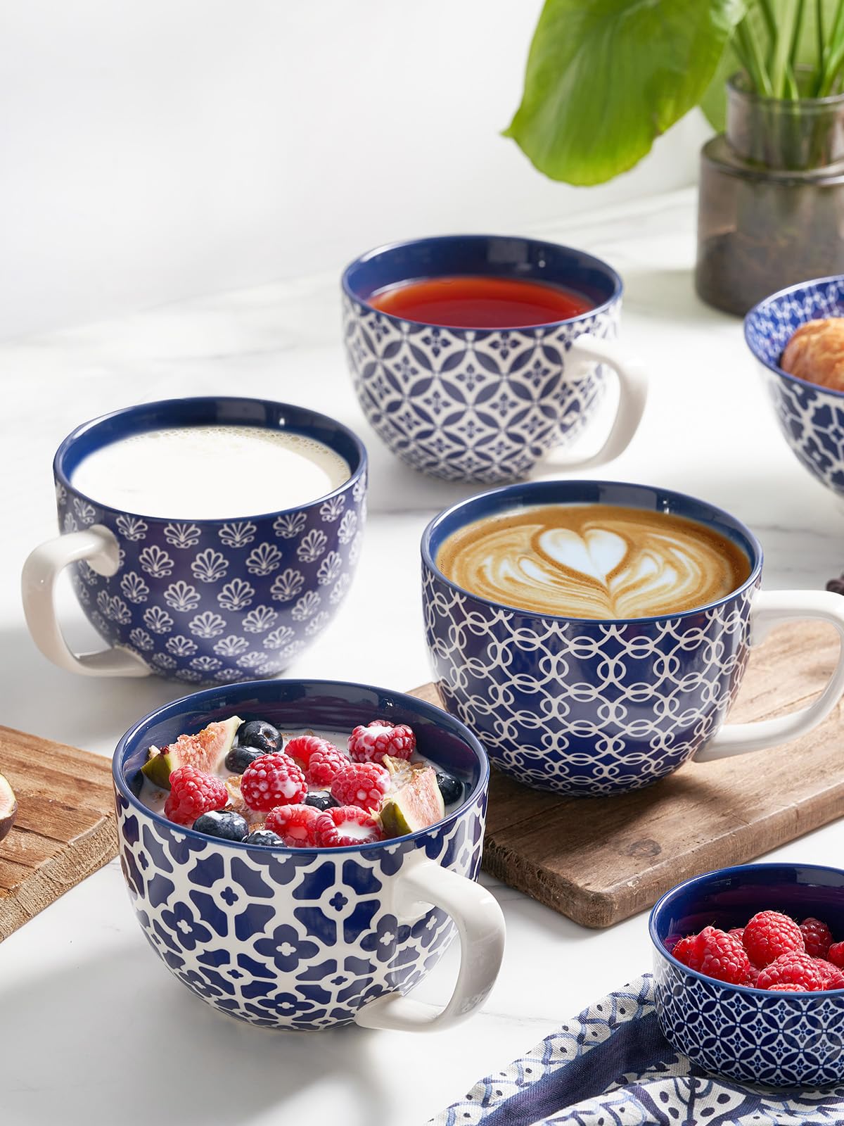 Dowan Coffee Mugs Set Of 4, 24 Oz Large Coffee Mugs, Jumbo Soup Mugs With Handles, Ceramic Coffee Cups For Coffee Cereal Latte F