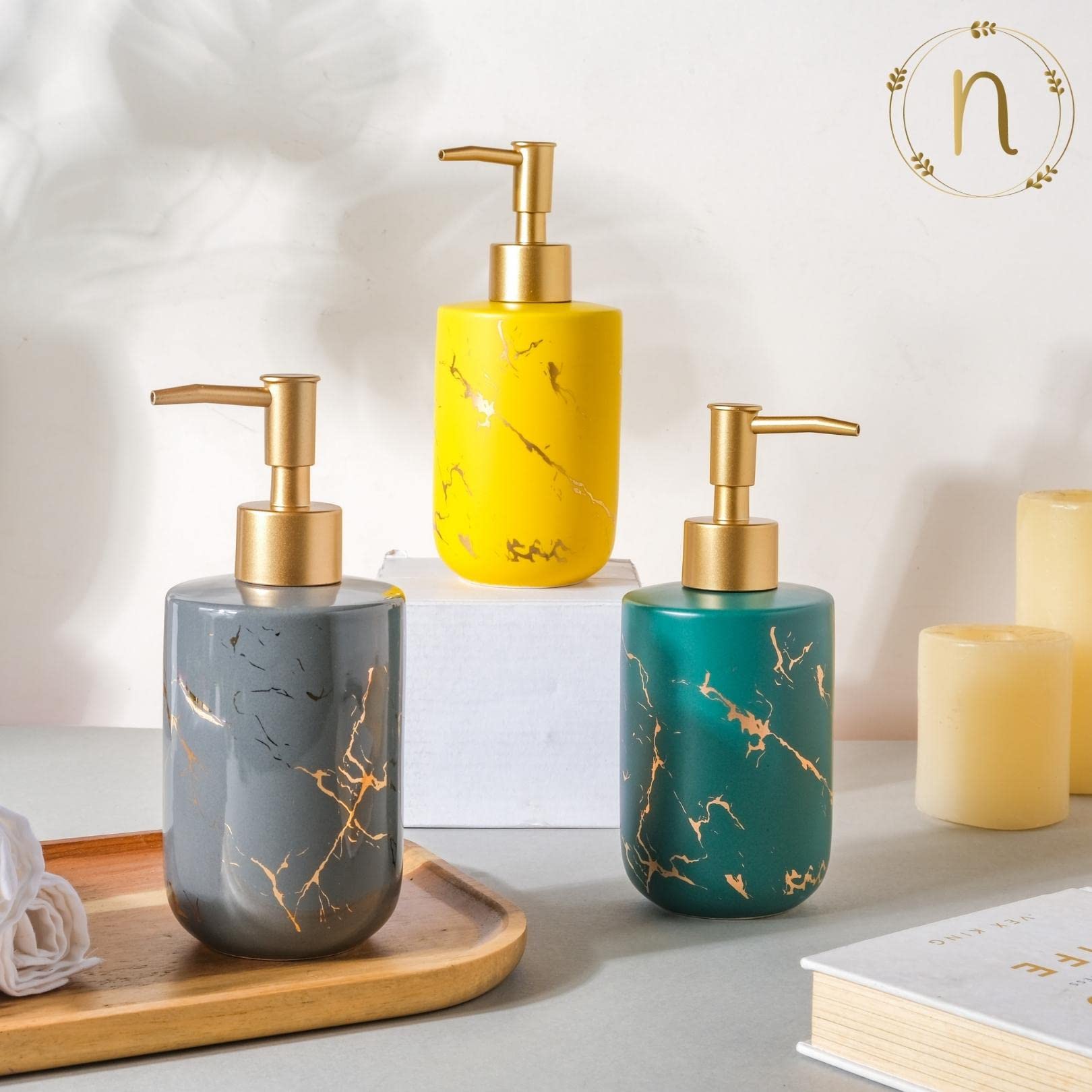 Nestasia Long-Lasting Liquid Marble Finish Shampoo Dispenser Bottle For Bathroom|Liquid Dispenser For Kitchen|Soap Dispenser For