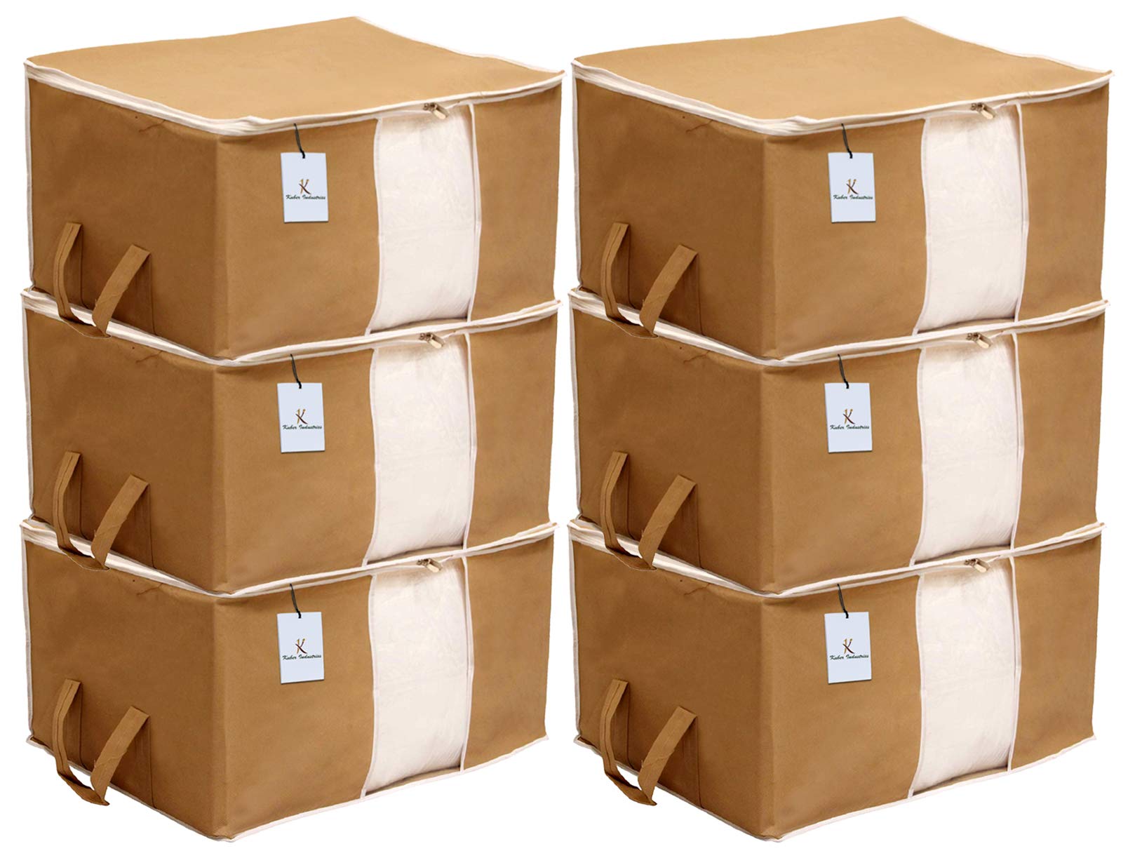 Kuber Industries NonWoven Underbed Storage Bag, Storage Organiser, Blanket Cover Set Of 6  Brown, Extra Large SizeCtktc14159,