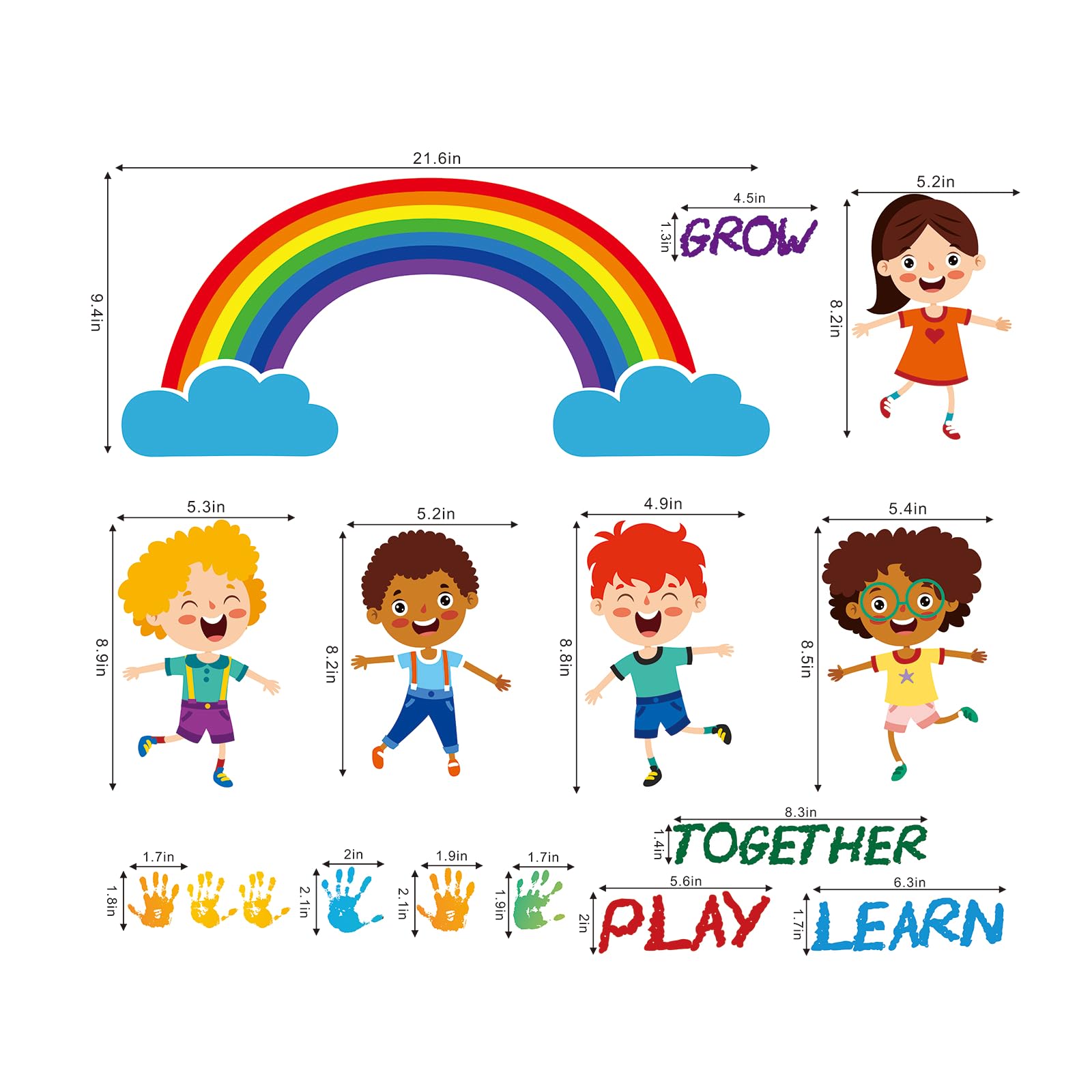 Colorful Rainbow Wall Decals Kids Handprint Wall Stickers Inspirational Wall Art Murals Peel And Stick For Classroom School Nurs