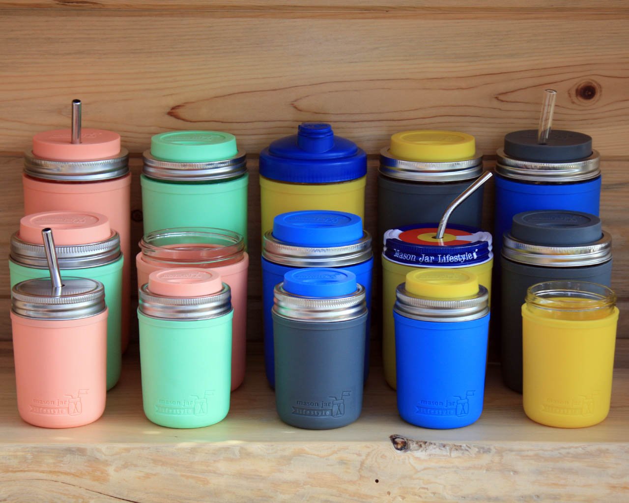 Silicone Drinking Lids With Rust Proof Stainless Steel Bands By Mason Jar Lifestyle (2 Pack, Lemon Yellow, Regular Mouth)