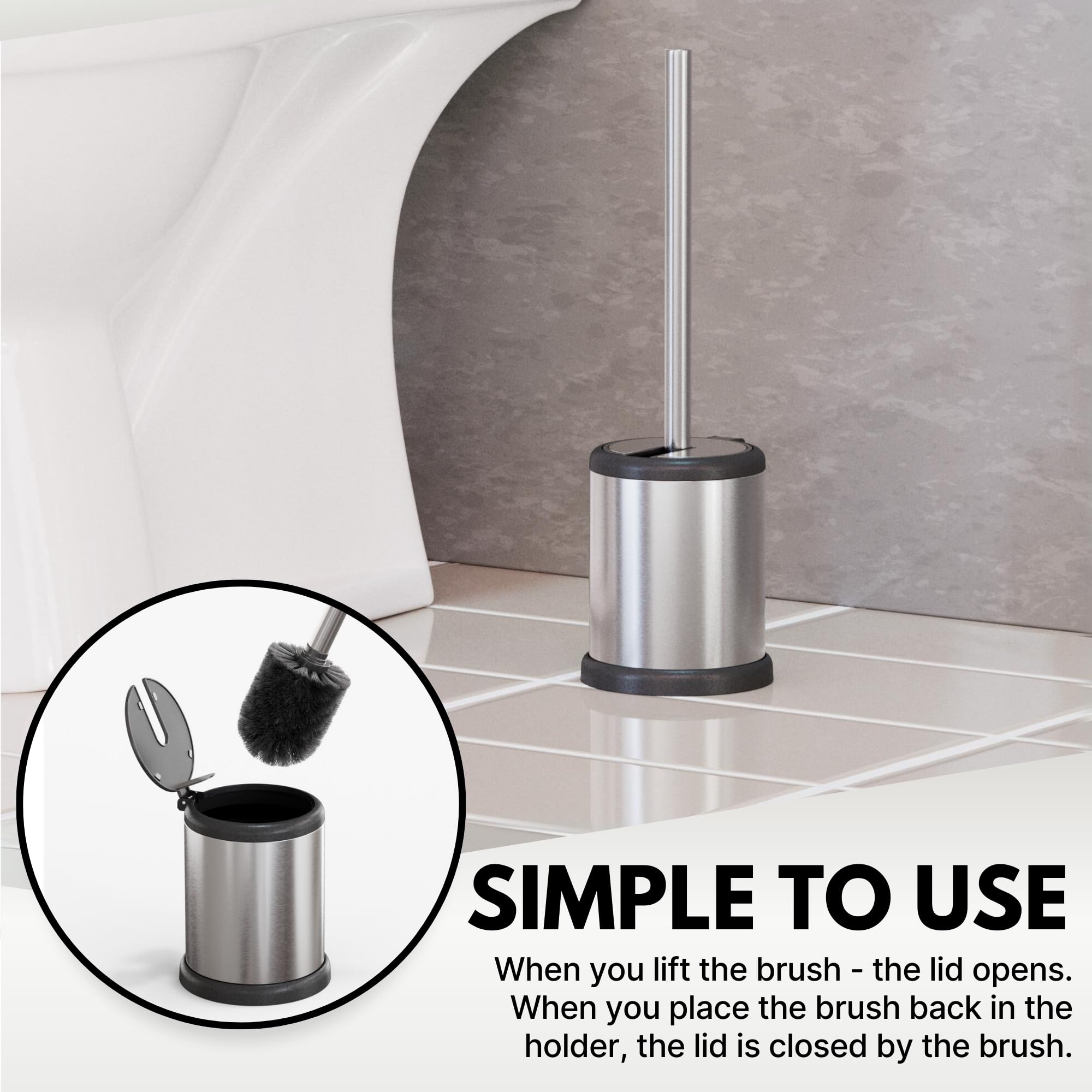 Toilettree Products Toilet Brush With Lid - Sleek Toilet Bowl Brush And Holder - Toilet Scrubber Brush Set With Heavy-Weight Bas
