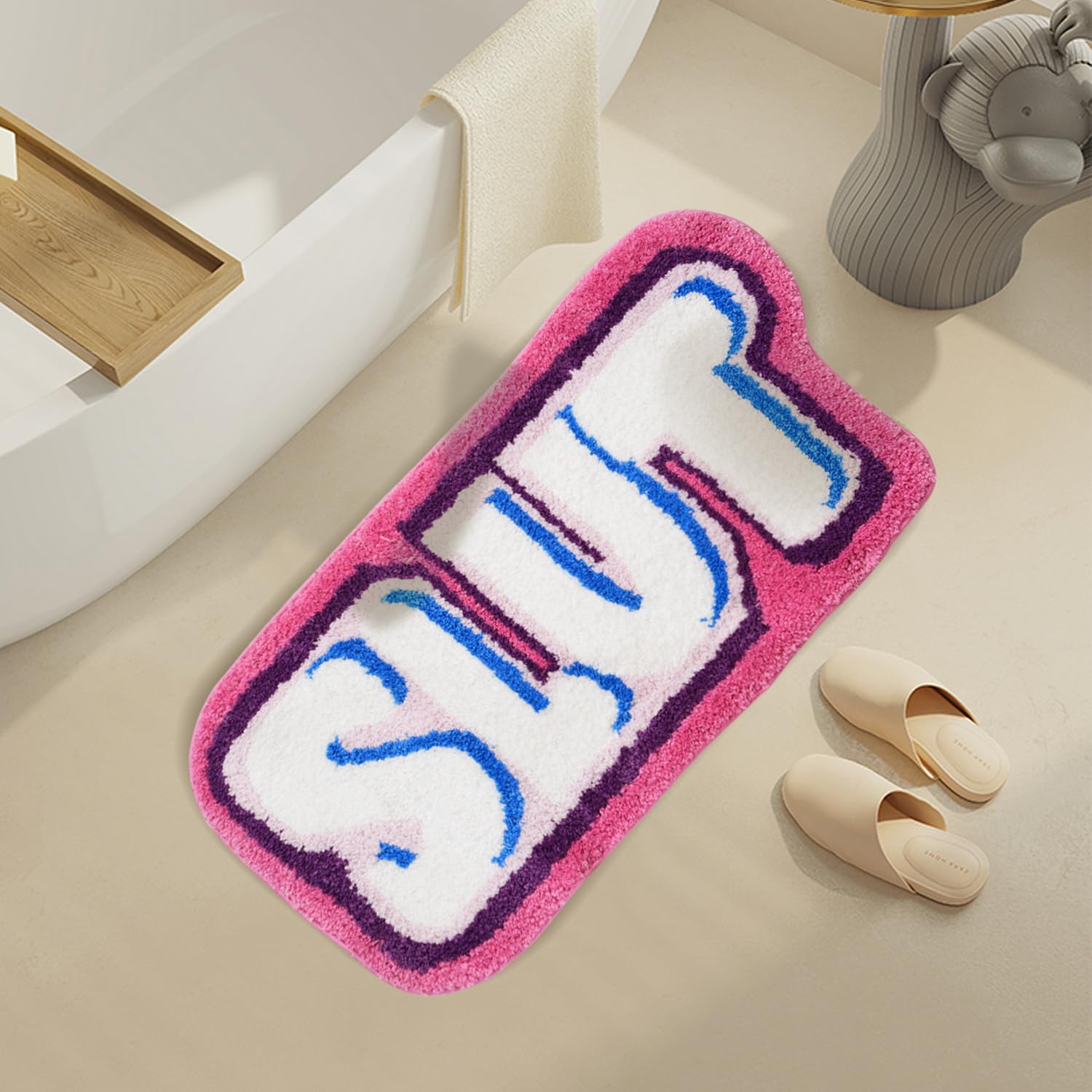 Comblue Purple Cute Bath Mat Non Slip, Extra Soft Funky Funny Bathroom Rugs For Floor Decor, Luxury Microfiber Super Absorbent C