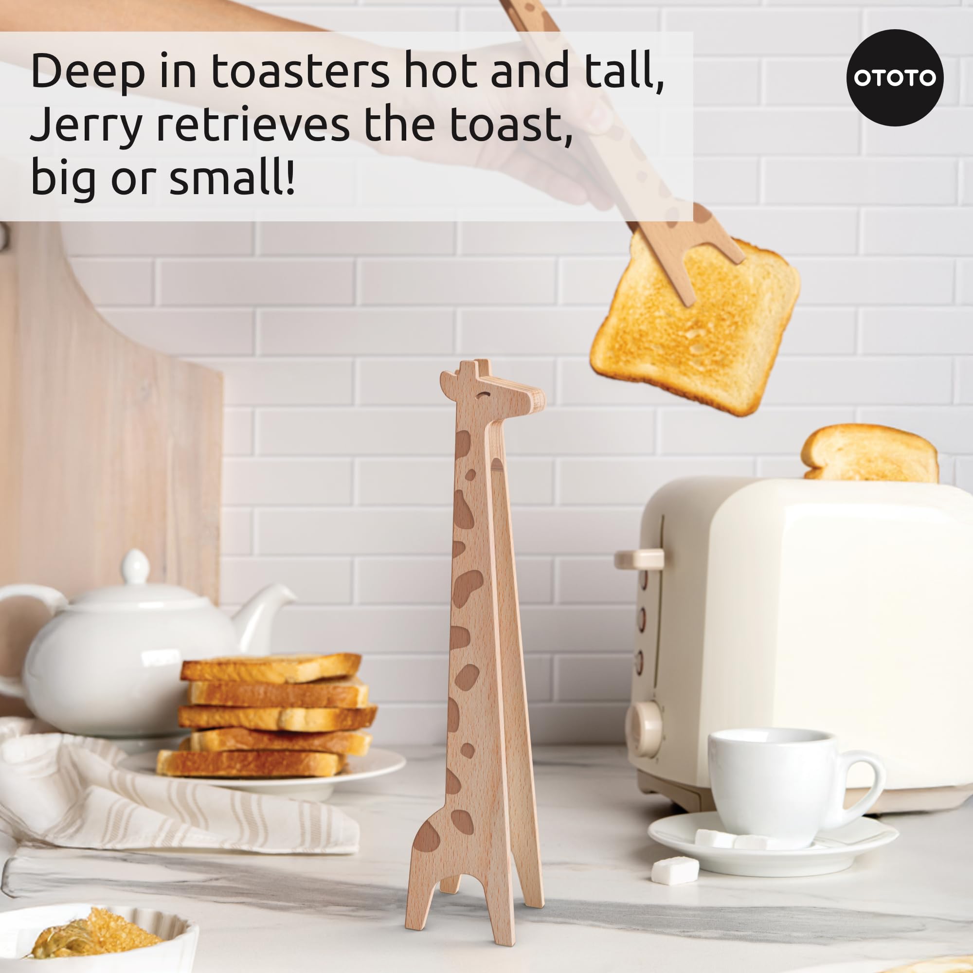 NEW OTOTO Jerry the Giraffe Toaster Tongs - Multipurpose Wooden Tongs for Cooking, Serving Food, Kitchen Gifts, Fun Gifts, Cute