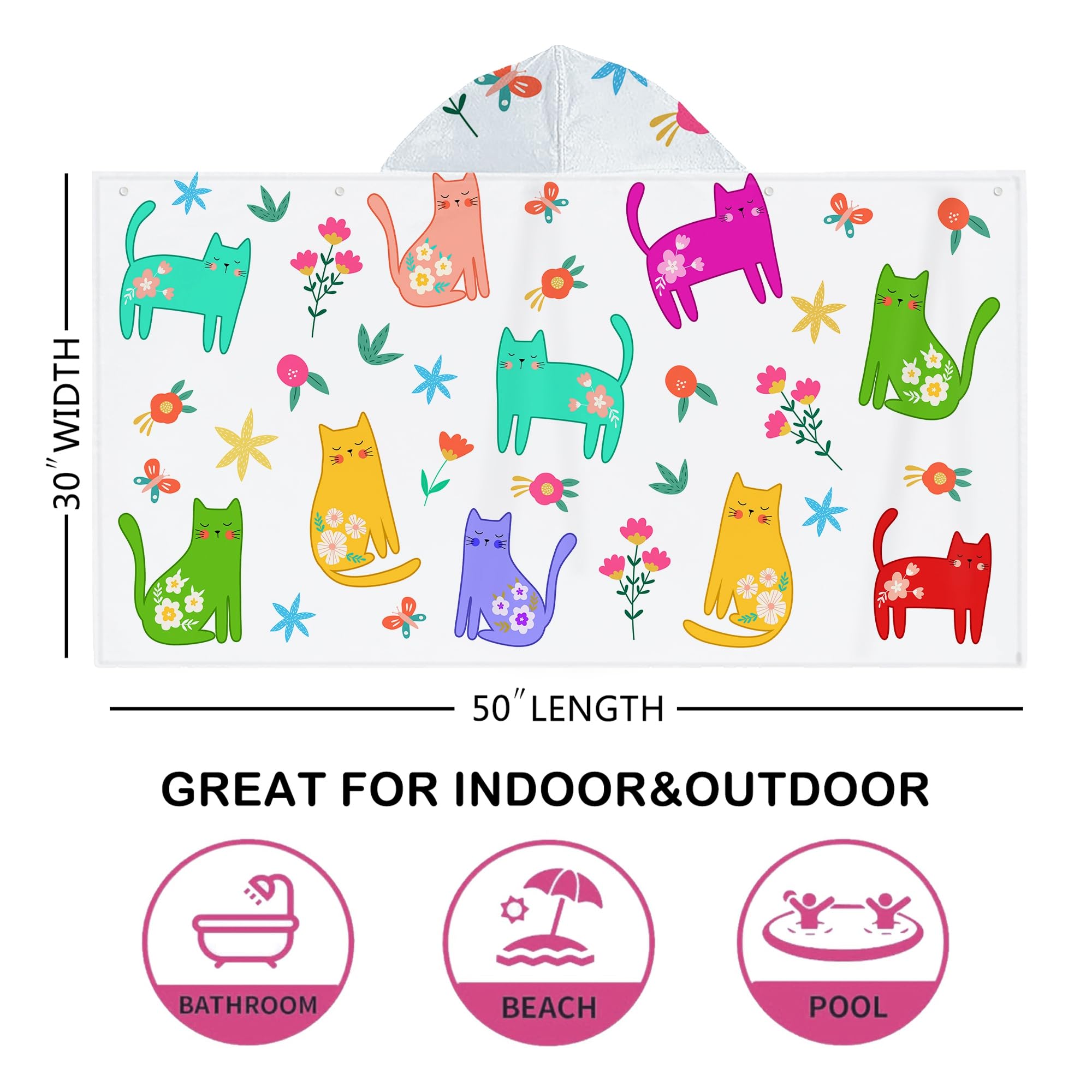 Bonsai Tree Summer Bright Hooded Beach Towel, Cat Lover Kids Poncho Towel for Boys Girls, Quick Dry 30  x50    Bath Towel for Po