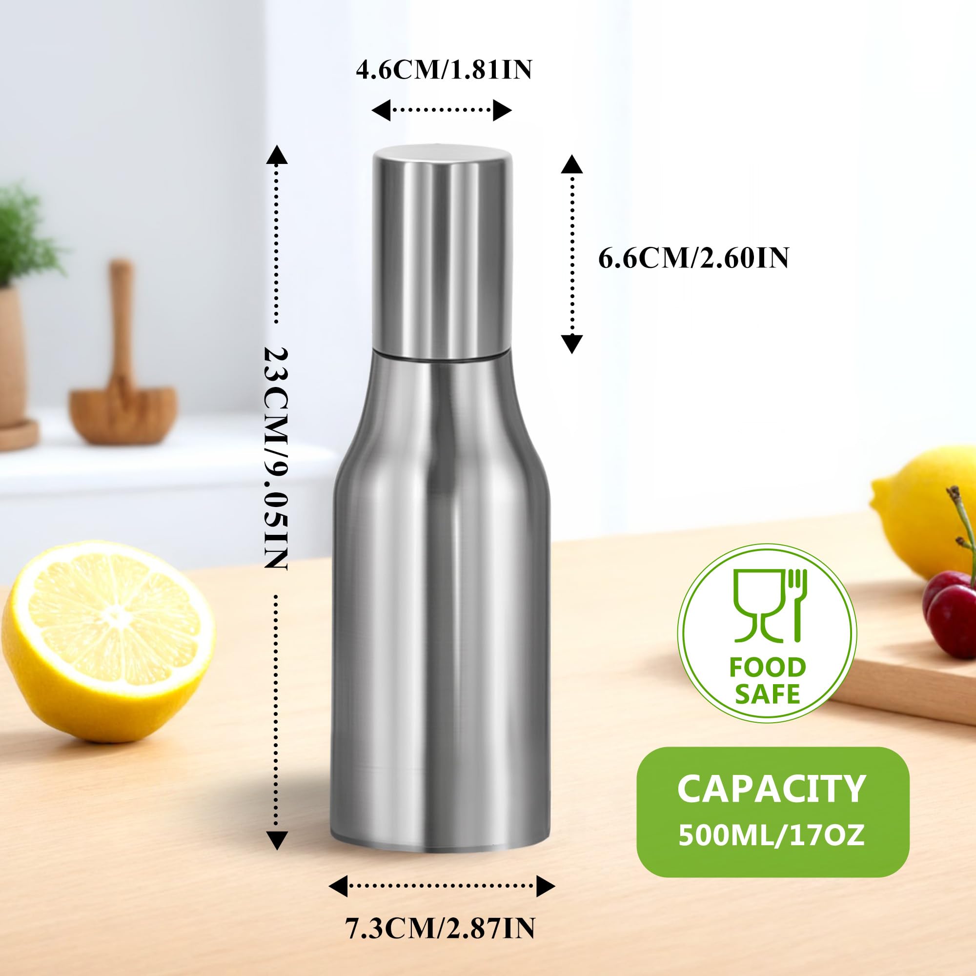 OLUM Oil Dispenser Bottle Stainless Steel with No Drip Pouring Spout for Kitchen & BBQ 17 oz500ML
