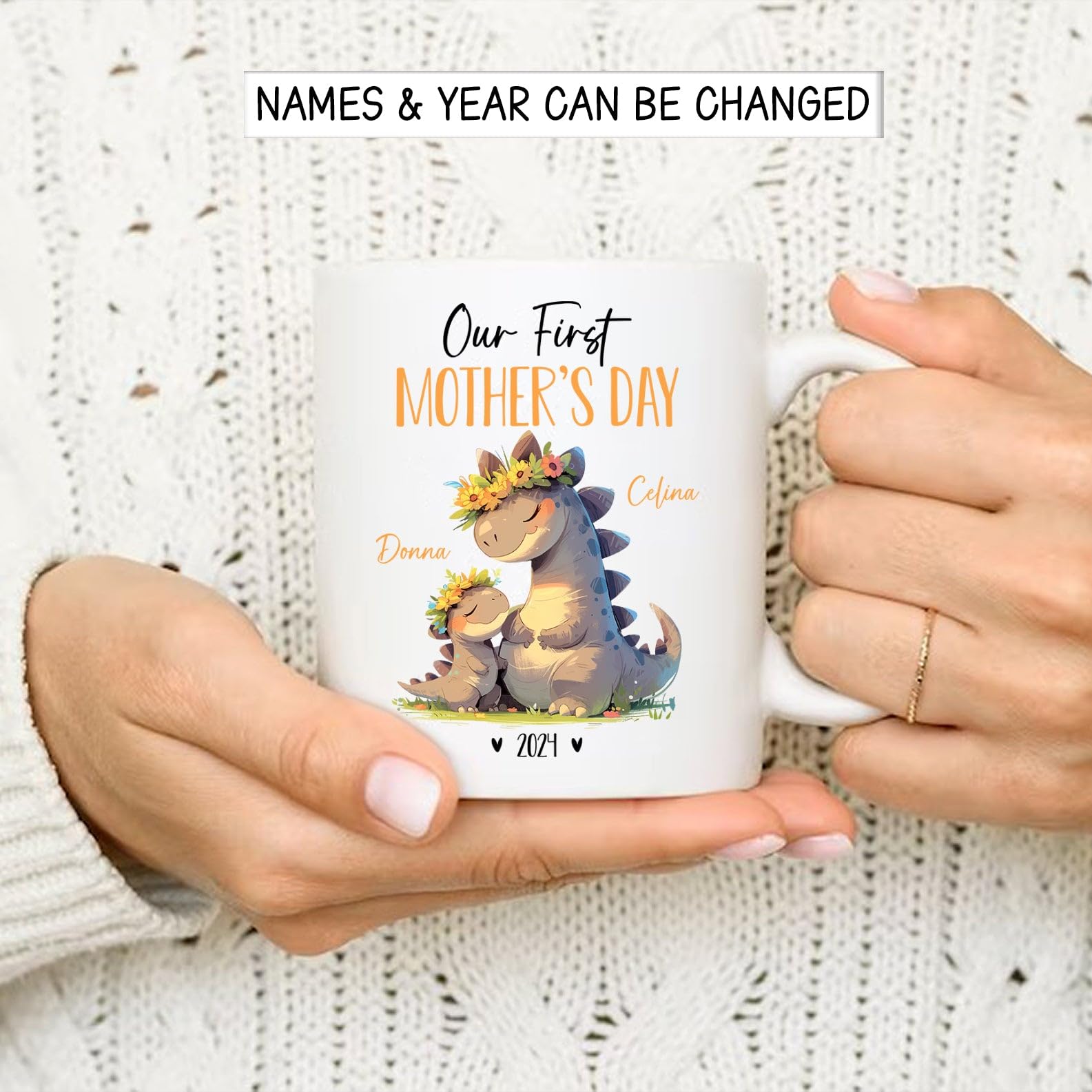 Mug Gift For Dinosaur Lover, Mom And Baby Dinosaur Cups, Our First Mothers Day Coffee Cup, Personalized Dinosaur Animal Porcelai