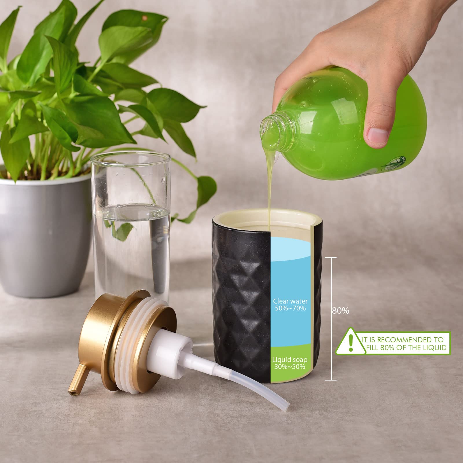 Lala Dolce Foam Dispenser - Hand Pump Dispenser Foaming Soap Dispenser Ceramic Dish Liquid Dispenser For Kitchen Bathroom Hand W