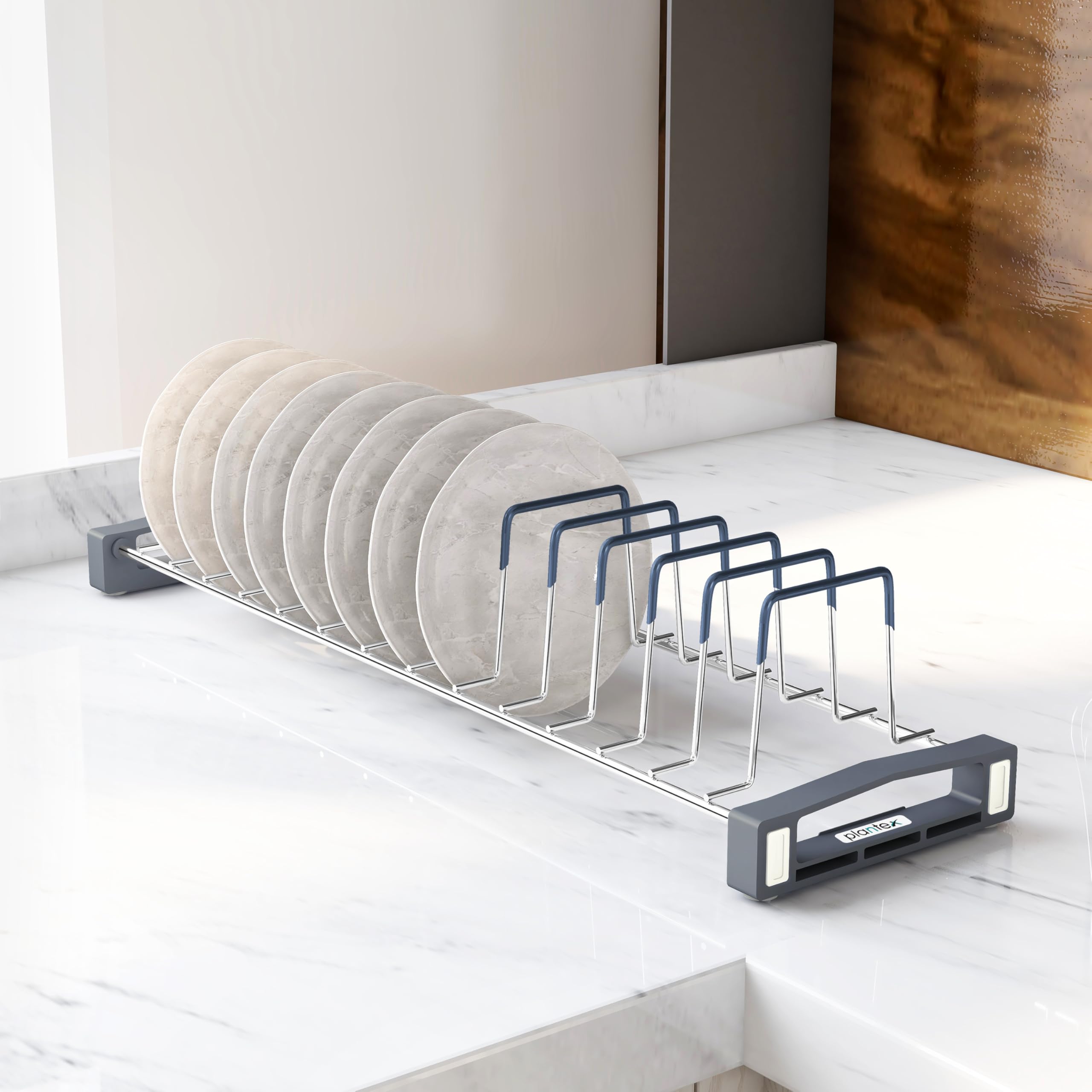 Plantex HevyDuty Stainless Steel Plate Stand For Kitchen Cabinet/13 Platesorganizer Fort Kitchen/Rubber Gripped Saucer Dish Rac