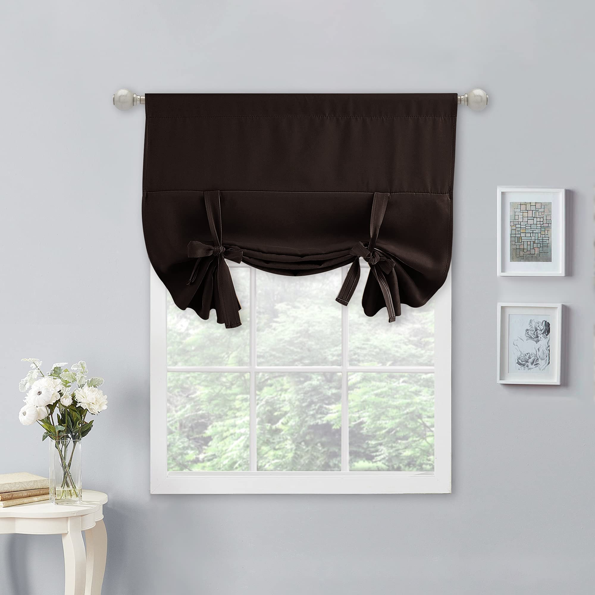 NICETOWN Balloon Blind Curtain for Doors - Tie Up Shade Blackout Curtain for Bedroom Window/Thanksgiving (Toffee Brown, Rod Pock