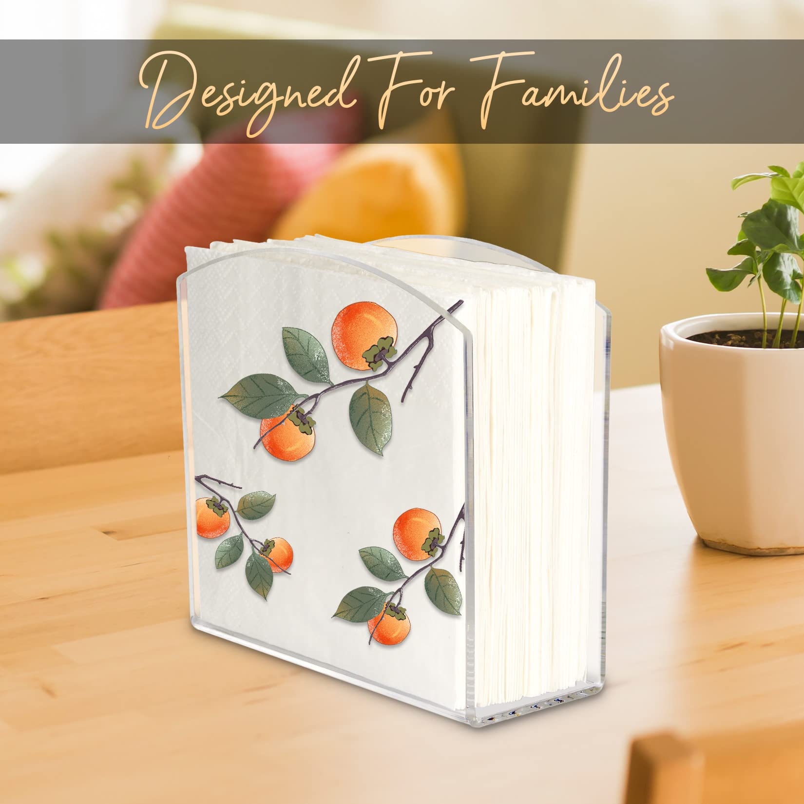 Yes!Fresh Napkin Holder Simplicity Clear 2 Pack Set,Mess-Free Space Saver Upright Windproof Napkin Holders For Kitchen,Home D  C