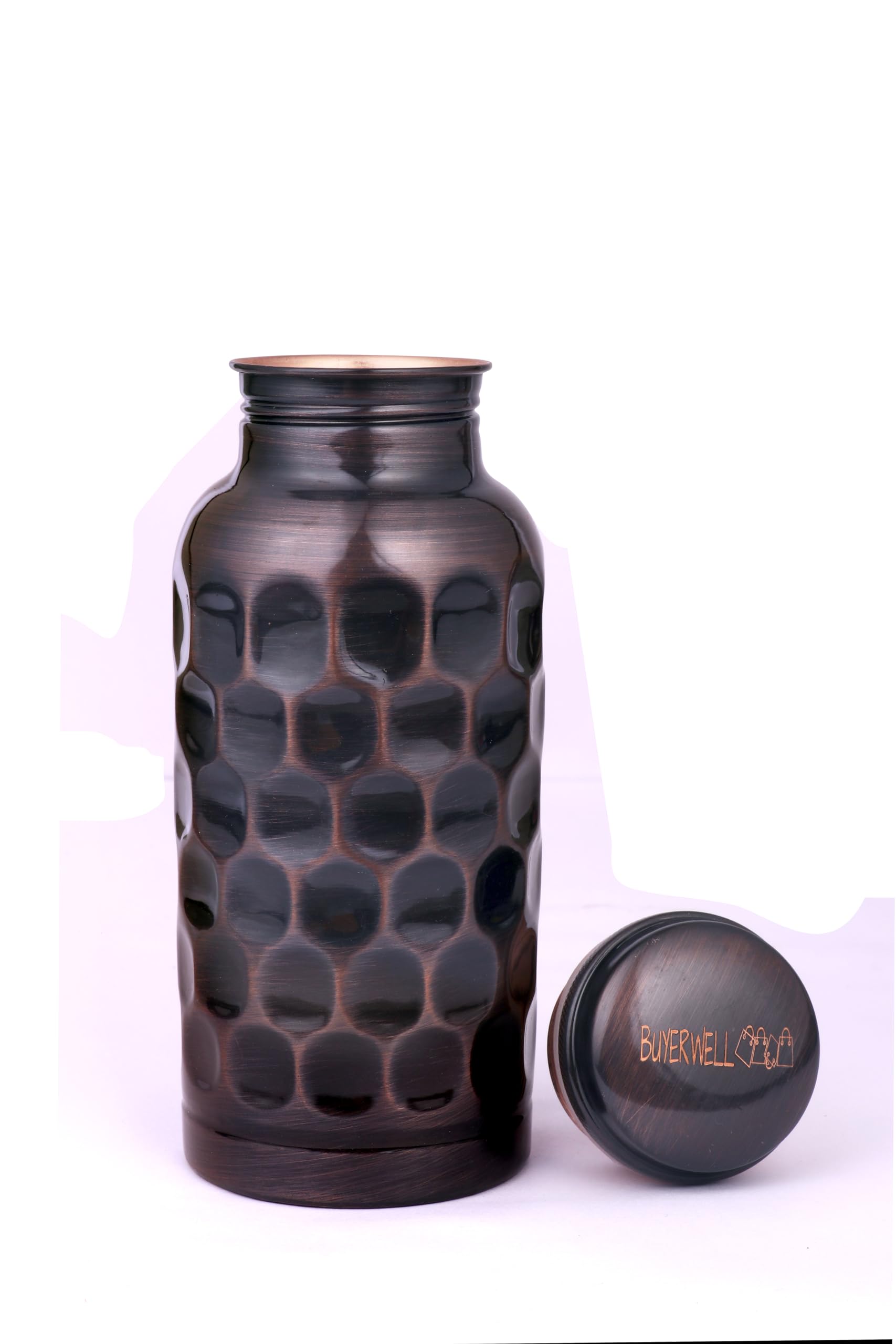 Buyerwell Pure Copper Antique Diamond Hammered Water Bottle 17 Oz with Lid Leak Proof Ayurveda Recommendation ,Copper Vessel Dri