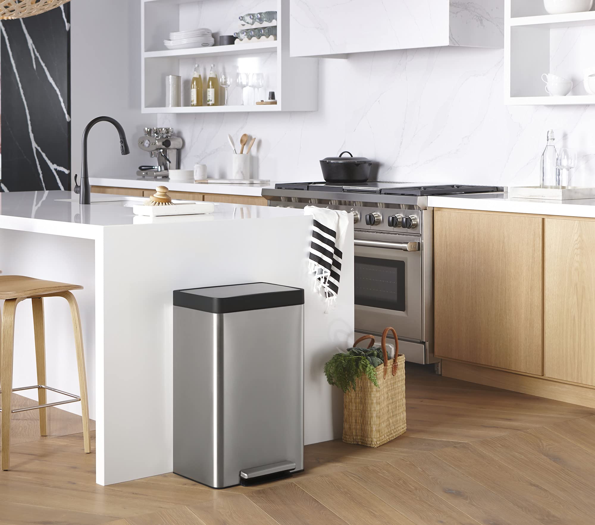 Kohler 20940-St 13 Gallon Kitchen Step Trash Can With Foot Pedal, Soft Close Lid, Stainless Steel