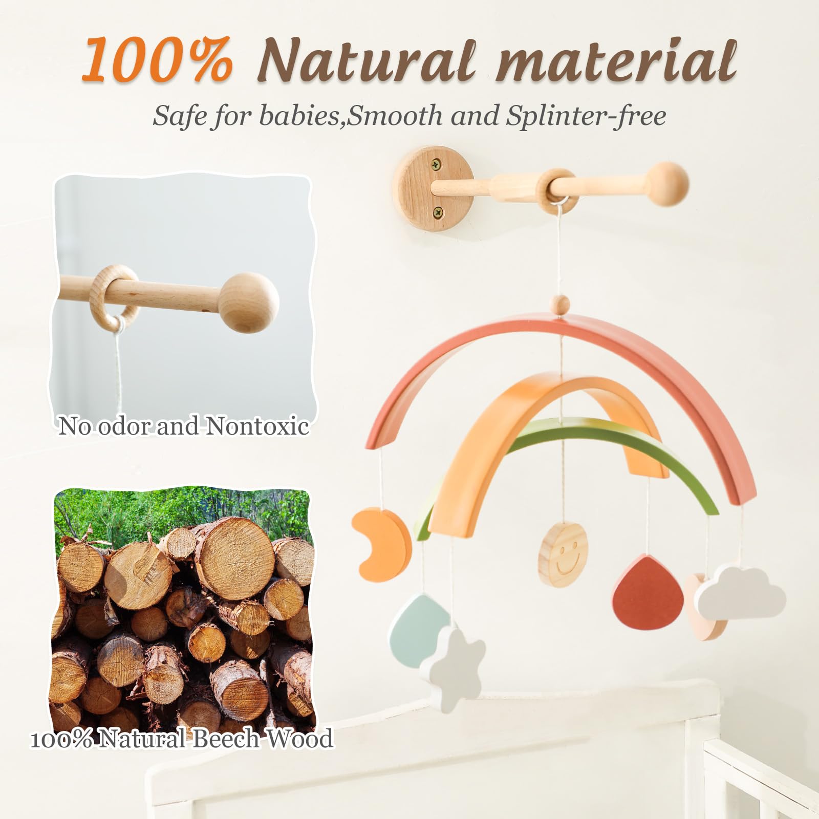 Wooden Crib Mobile Arm  Baby Mobile Hanger  Wooden Mount Wall Holder  Nursery Decor for Sturdy Mobile for Newborn Boys and Girls