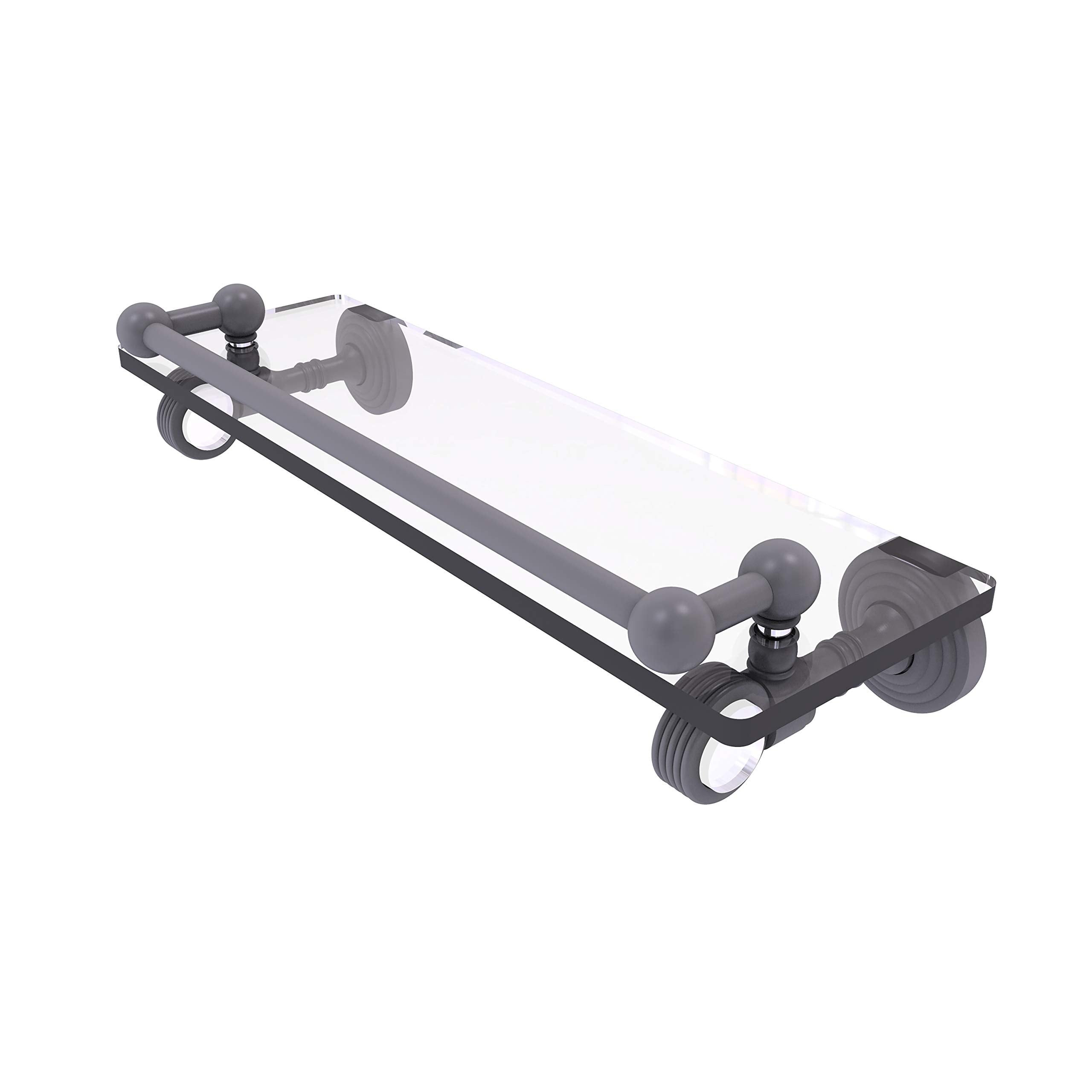 Pacific Grove Collection 16 Inch Gallery Glass Shelf with Groovy Accents - Matte Gray