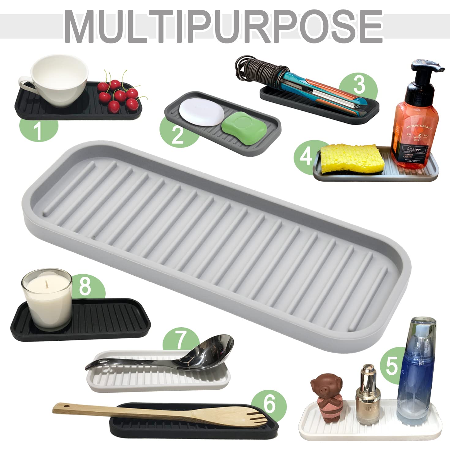 Silicone Sponge Holder 2 Pack, Dish Soap Holder For Kitchen Counter, Waterproof Sponge Soap Tray For Kitchen Sink Bathroom, Mult