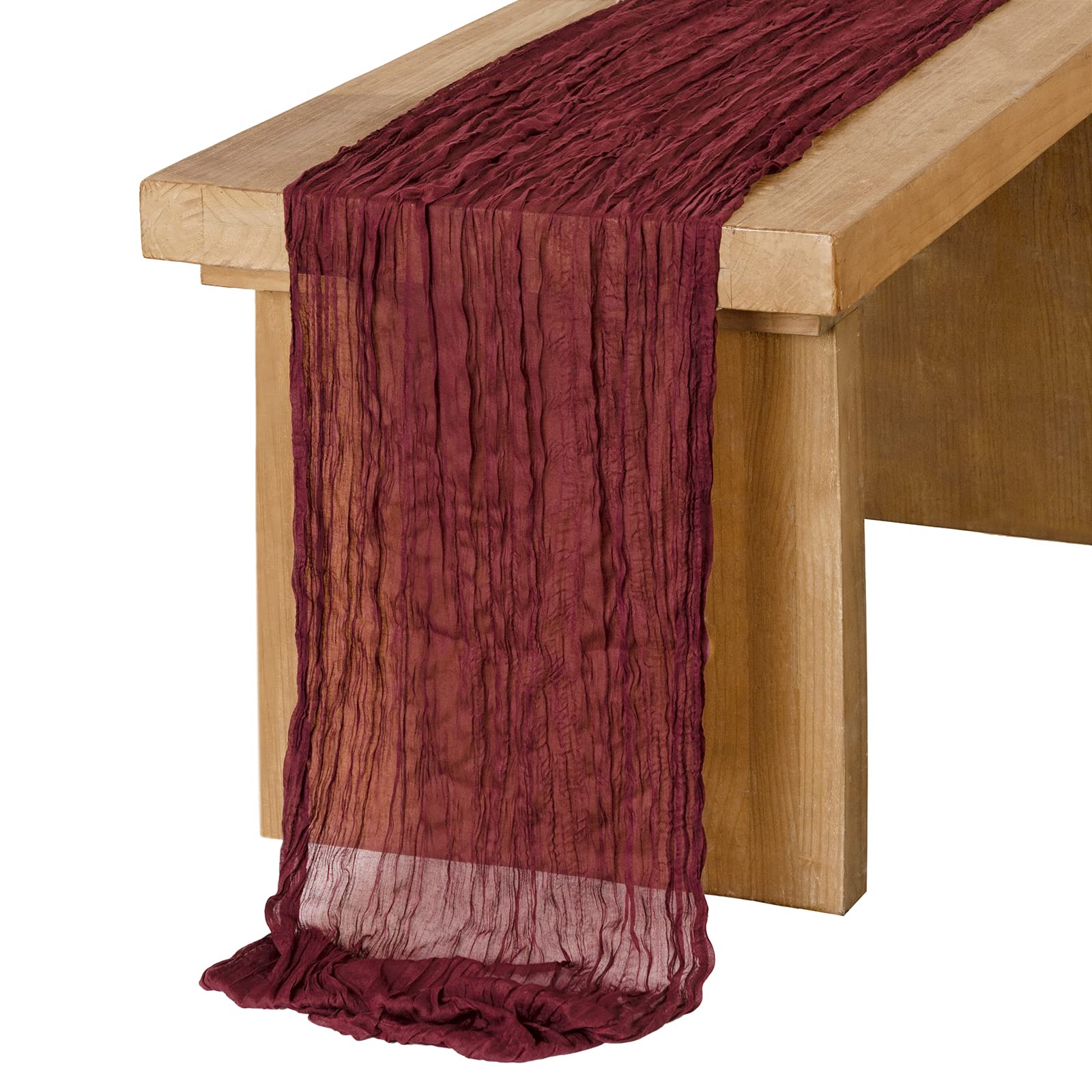 Ling 'S Moment 10Ft Burgundy Table Runner Maroon Cheesecloth Cranberry Table Runner Dark Red Garnet Gauze Semi-Sheer Tablecloth