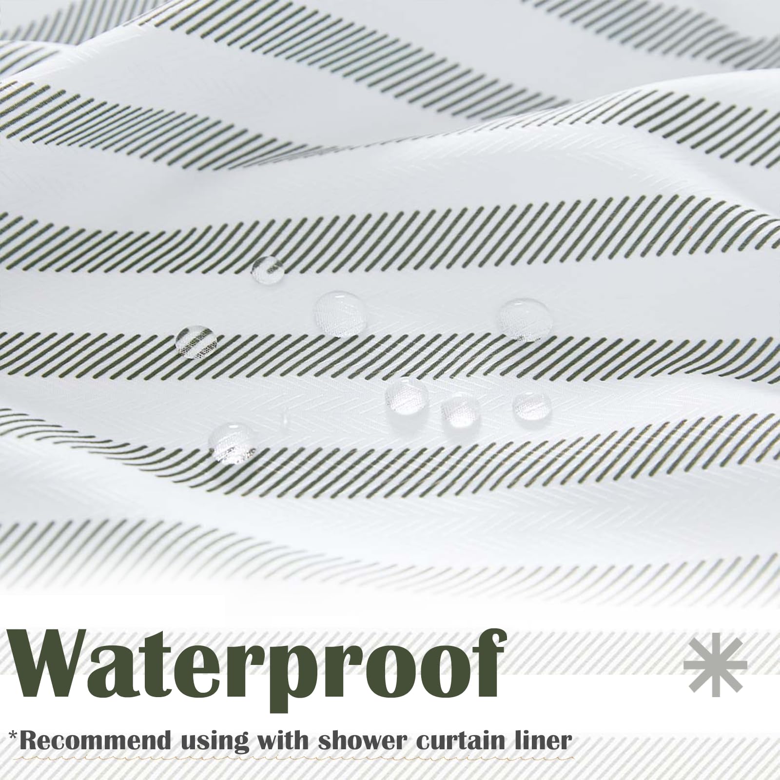 Jinchan White Shower Curtain With Greenblack Stripes Waterproof Fabric Shower Curtain For Bathroom Modern Neutral Farmhouse Show