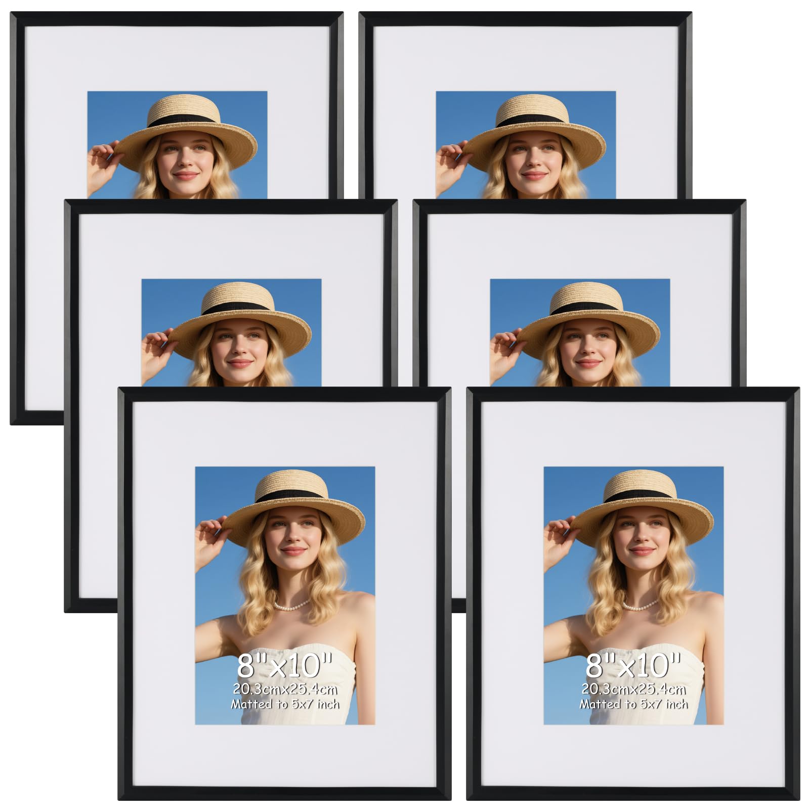 Edenseelake 8x10 Picture Frame Set of 6, Display 5x7 Picture with Mat or 8x10 Without Mat, Black Photo Frame for Wall Hanging or