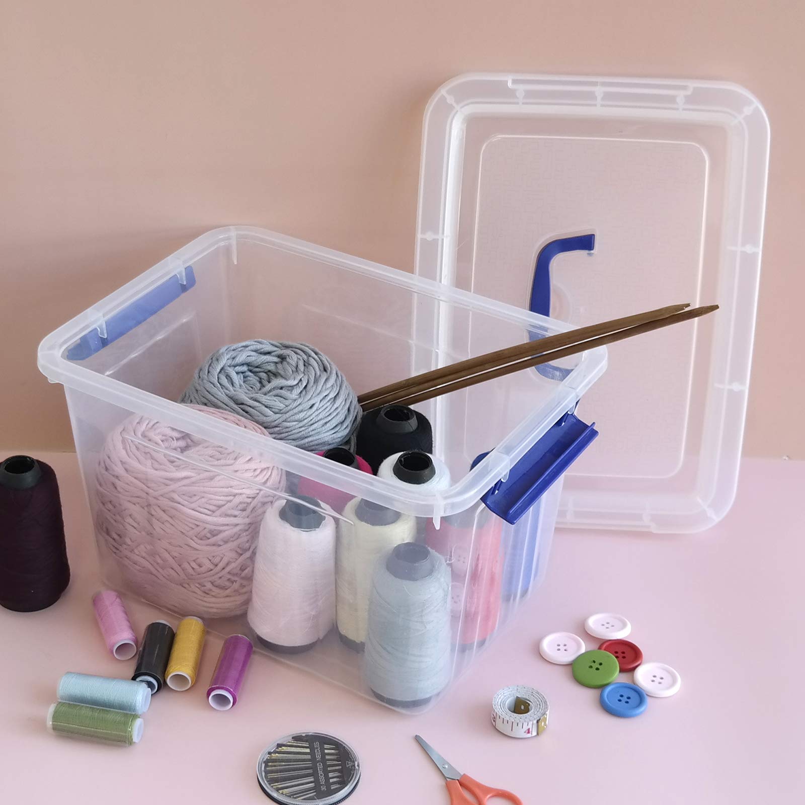 Xowine 4-Pack 10 L Plastic Storage Box, Clear Storage Box With Lid