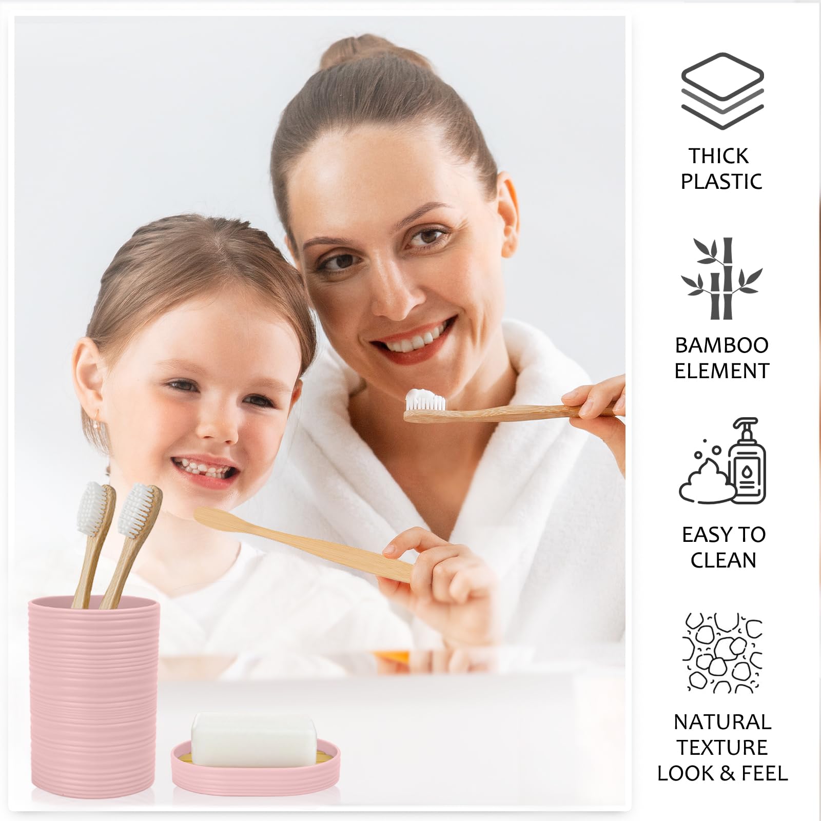 CERBIOR Bathroom Accessories Set 6 Piece Bamboo Bath Ensemble Includes Soap Dispenser, Toothbrush Holder, Toothbrush Cup, Soap D