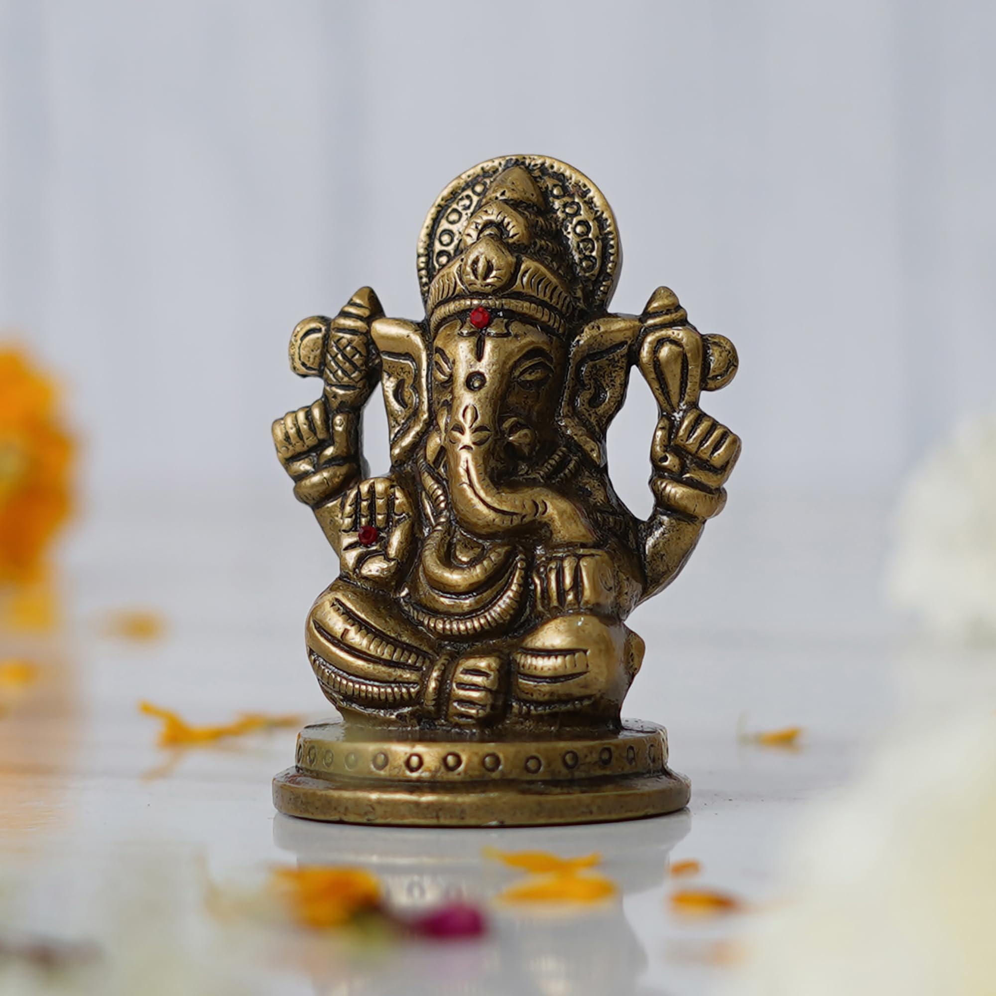 Ecraftindia Golden Metal Handcrafted Blessing Lord Ganesha Idol For Home Decor Office Car Dashboard- Ganesha Statue For Puja Roo