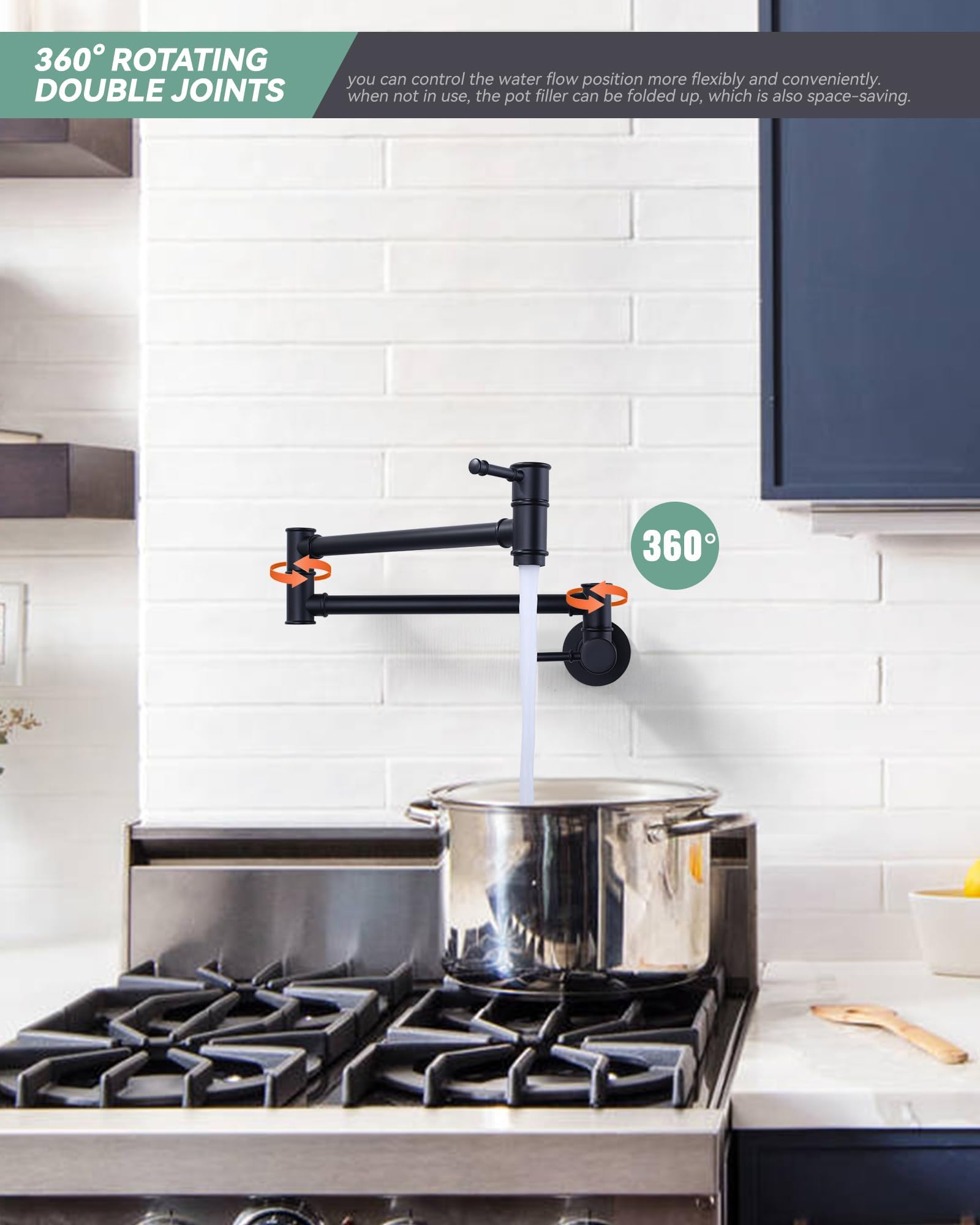 Aleasha Pot Filler Faucet Black Wall Mount Pot Filler Faucet Retractable Single Hole Modern Kitchen Sink Faucet Solid Brass Made