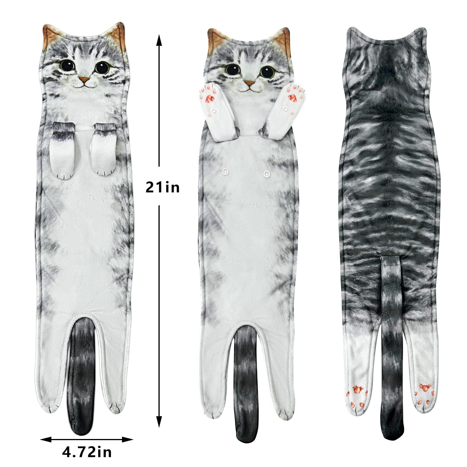 PAT JUUMG Cat Funny Hand Towels for Bathroom Kitchen Decor Cat Towels Hanging Kitchen Towels Super Absorbent Soft  New Home Housewarming Cat Gifts for Cat Lovers/for Women(Gray Cat)