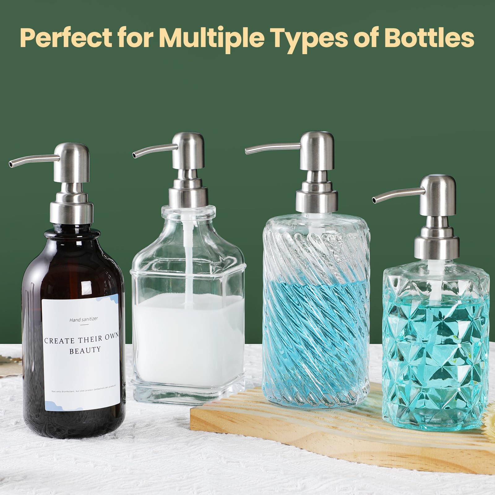 Soap Dispenser Pump Replacement, 4Pcs Stainless Steel Soap Pump Replacement Head, Reusable Metal Hand Soap Dispenser Top For Lot