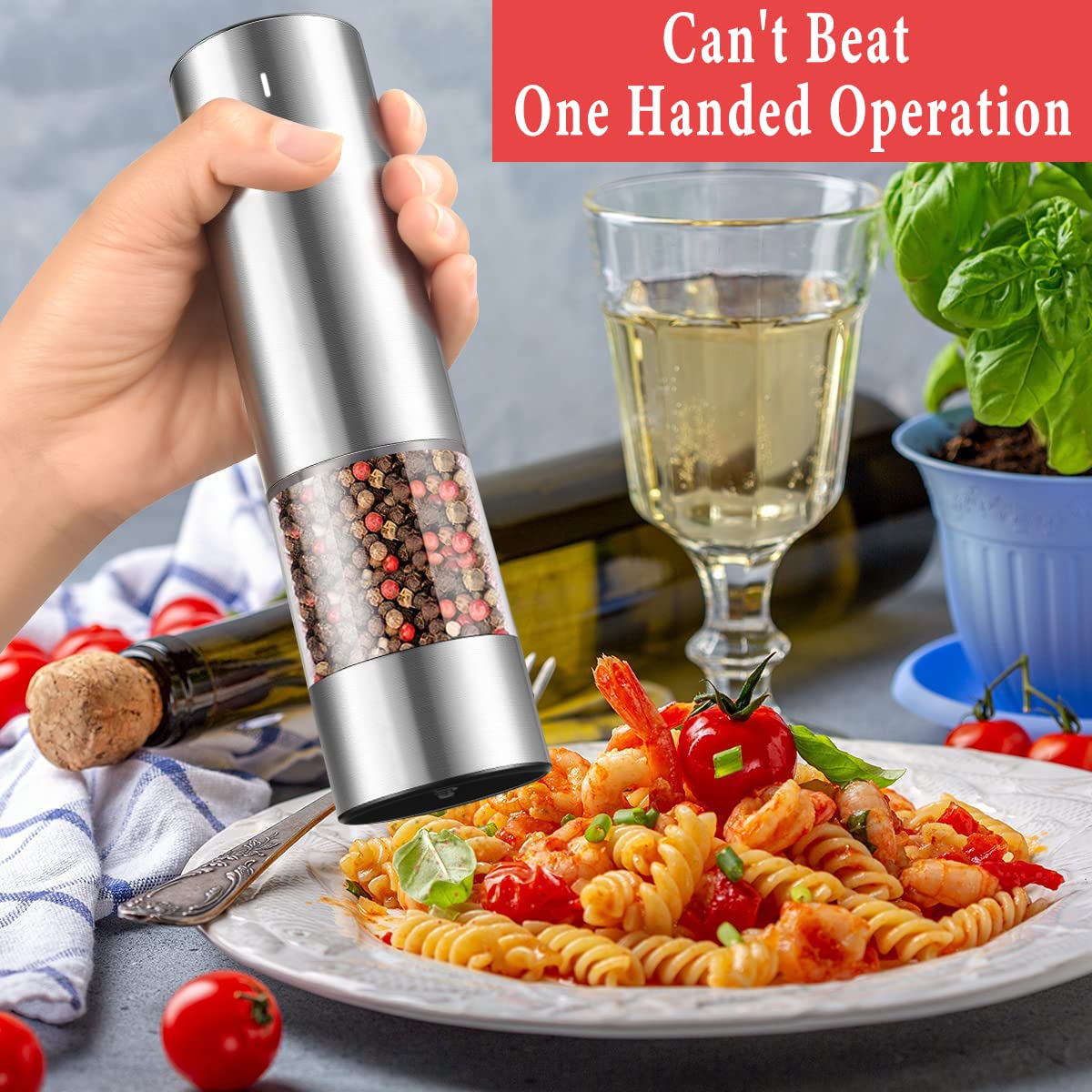 Rechargeable Electric Salt And Pepper Grinder Set - Durable Modern Style - Automatic Black Peppercorn & Sea Salt Spice Mill Set