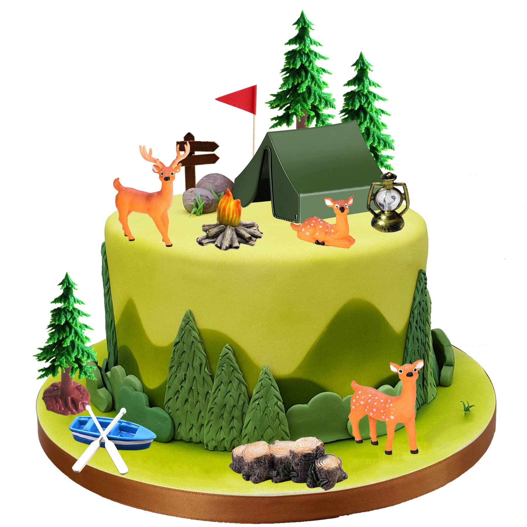 15Pcs Camping Cake Decorations - Camping Cake Toppers Fireside Camp Decor Set For Kids Camper Camping Fans' Birthday Party Cake
