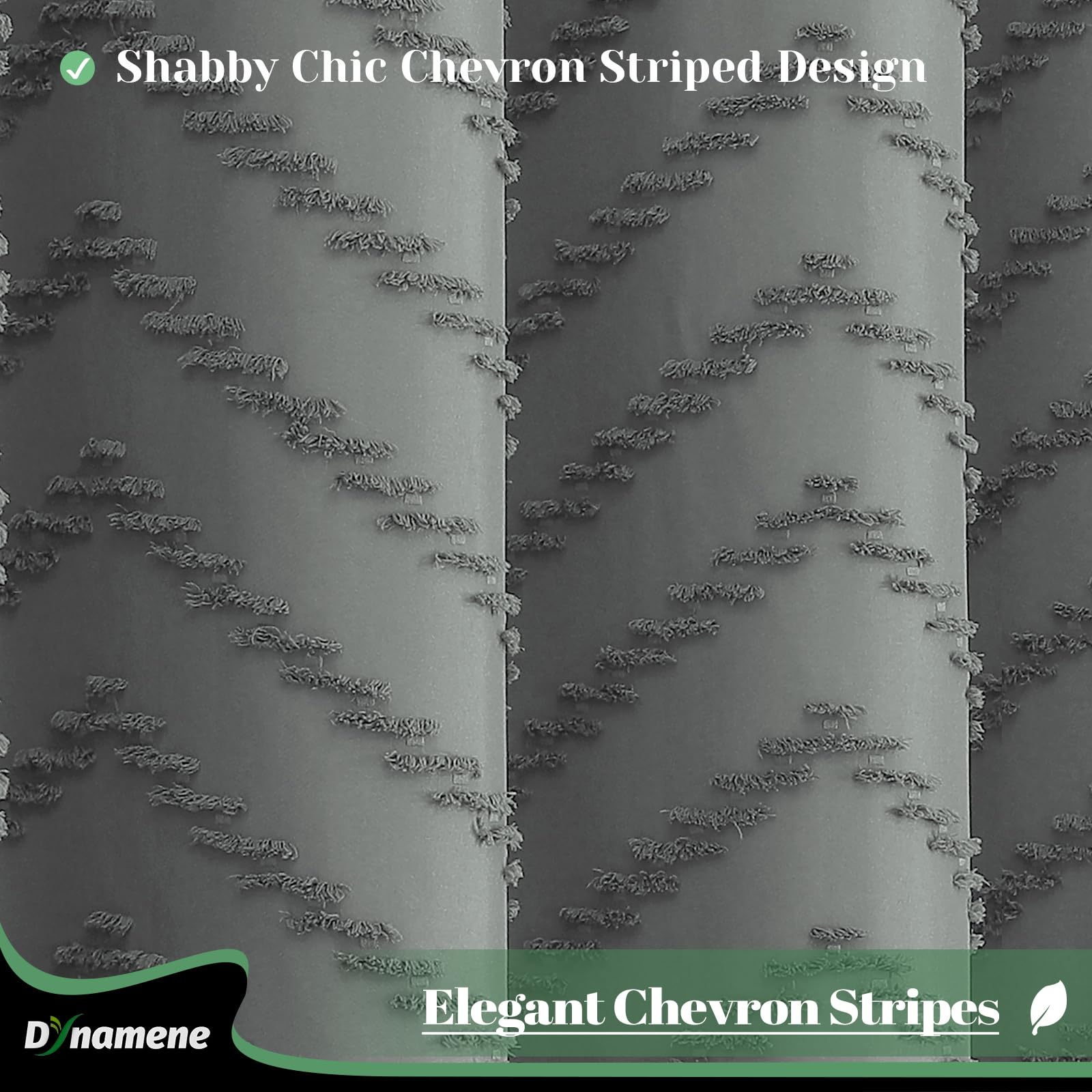 Dynamene Extra Long Shower Curtains, 96 Inch Long Boho Tufted Chevron Striped Fabric Shower Curtains For Bathroom, Tall Minimali