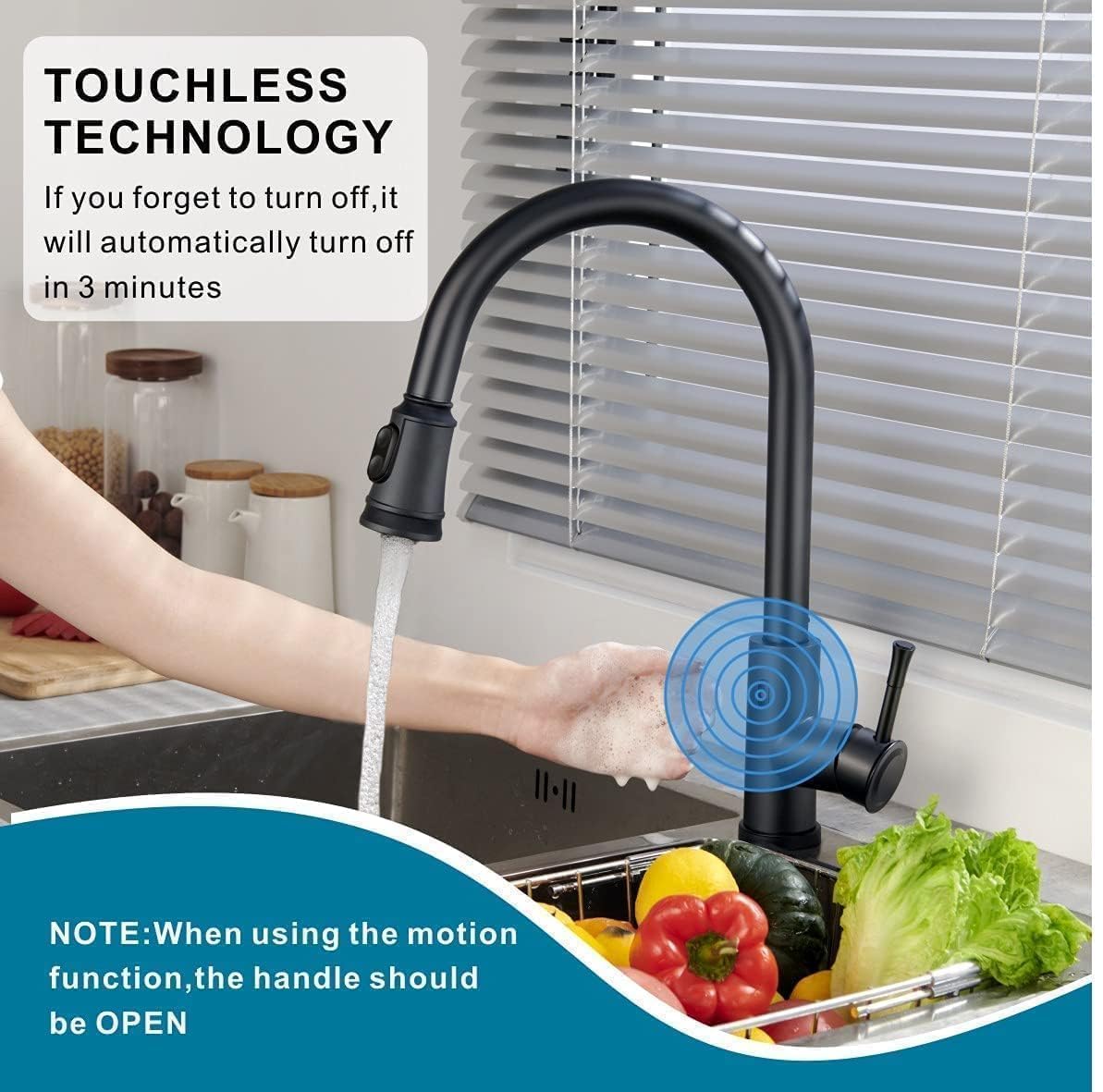 Touchless Kitchen Faucet Automatic Smart Faucet With Pull Down Sprayer Stainless Steel Matte Black Single Handle Motion Sensor A