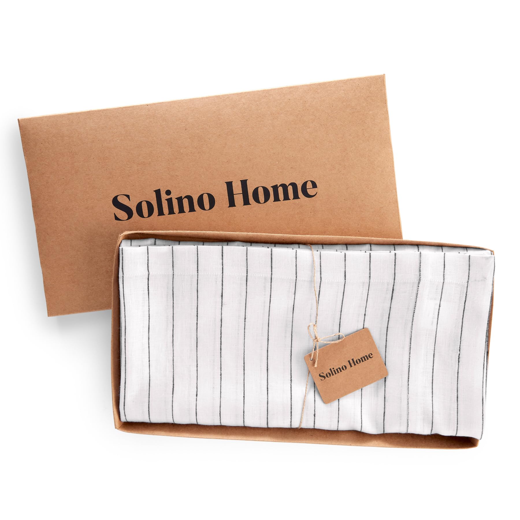 Solino Home Pinstripe Linen Tablecloth 108'' L X 60'' W Inch - 100% Pure Linen White And Black Tablecloth For Spring, Easter - H