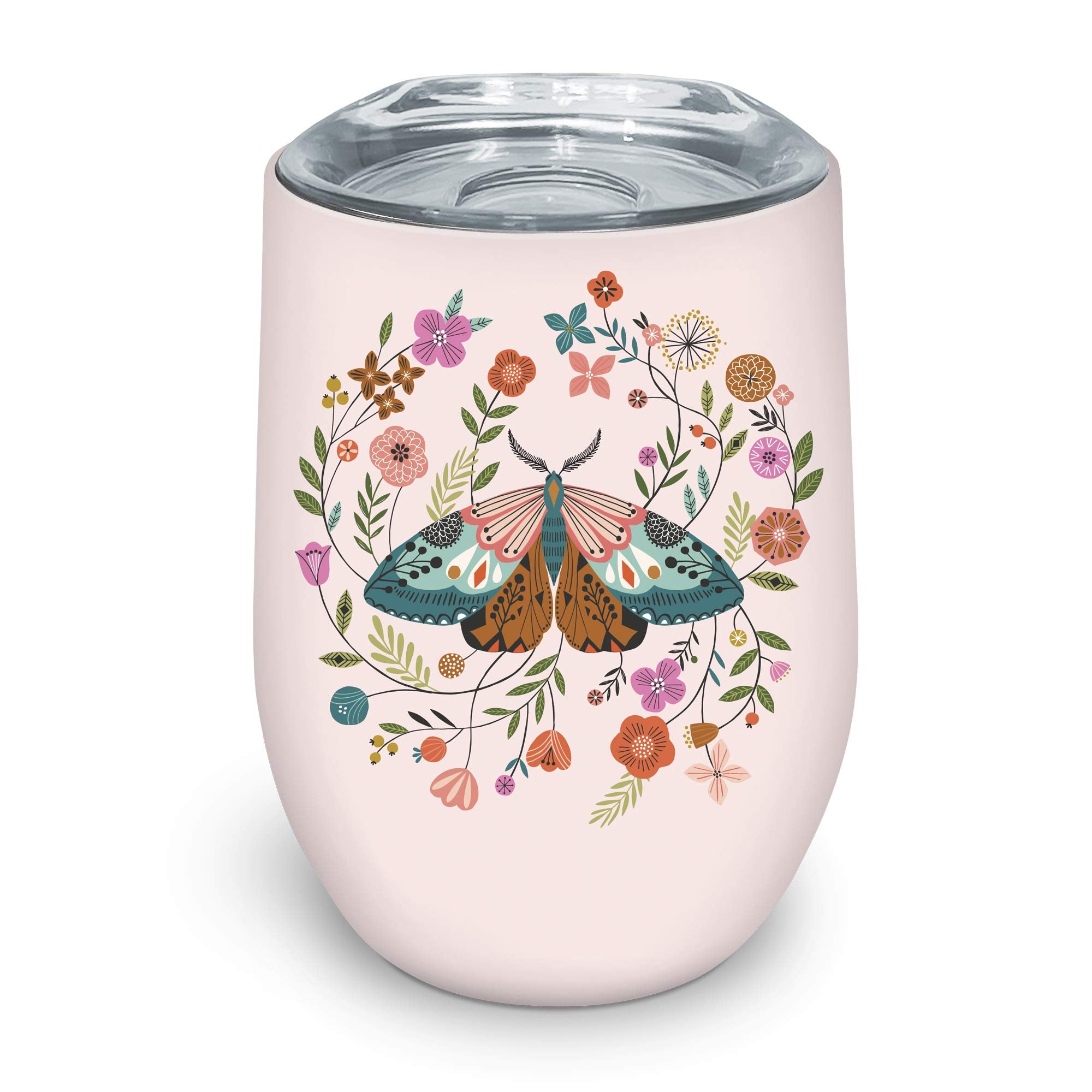 Studio Oh! Insulated Stainless Steel Stemless Glass Tumbler Floral Moth - 12-Ounce Double-Wall Construction With Full-Color Artw