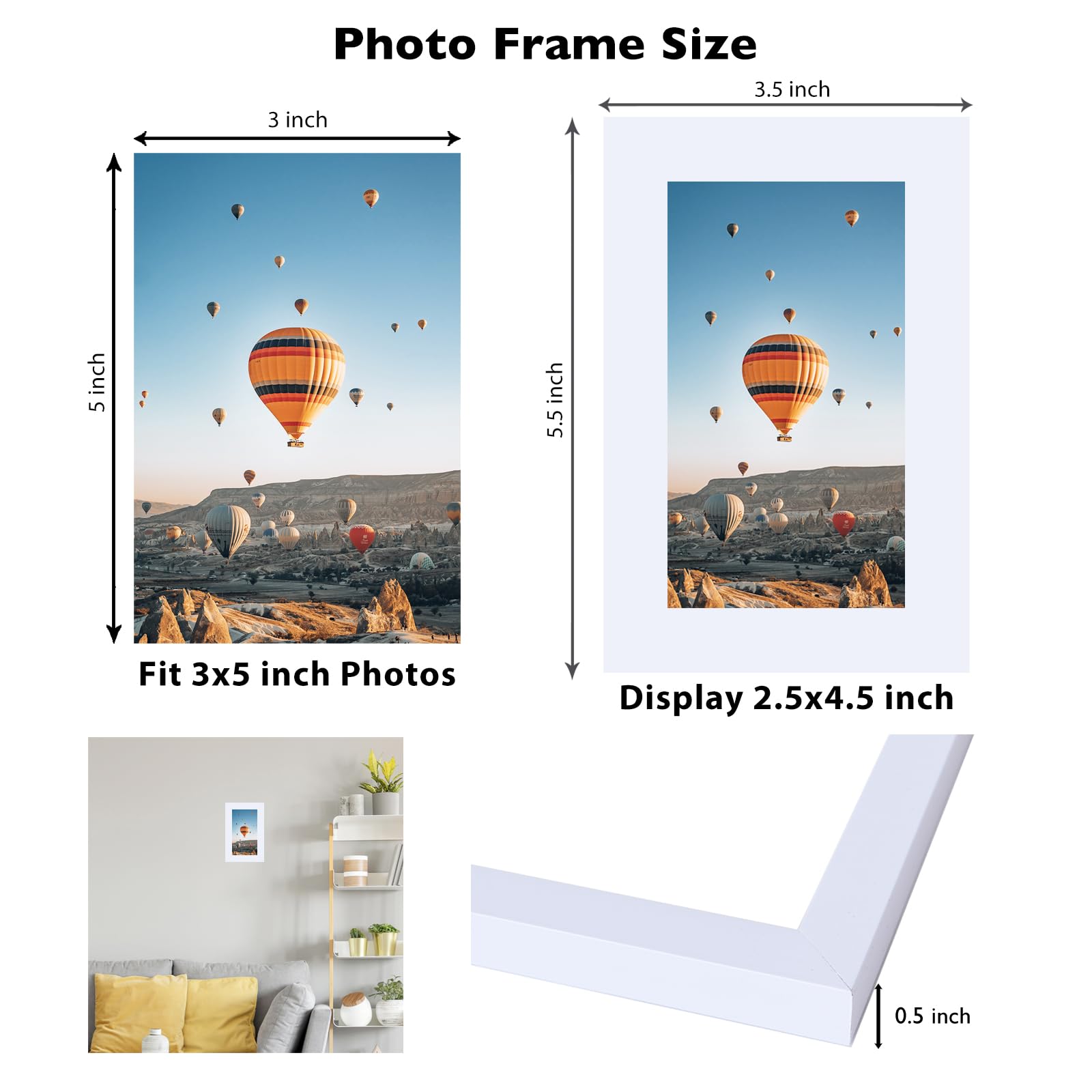 JCJMY 3x5 Picture Frame White for Tabletop, 3 x 5 Photo Frame with Shatter Resistant Plexiglass, Sturdy 3 by 5 Poster Frame, Whi