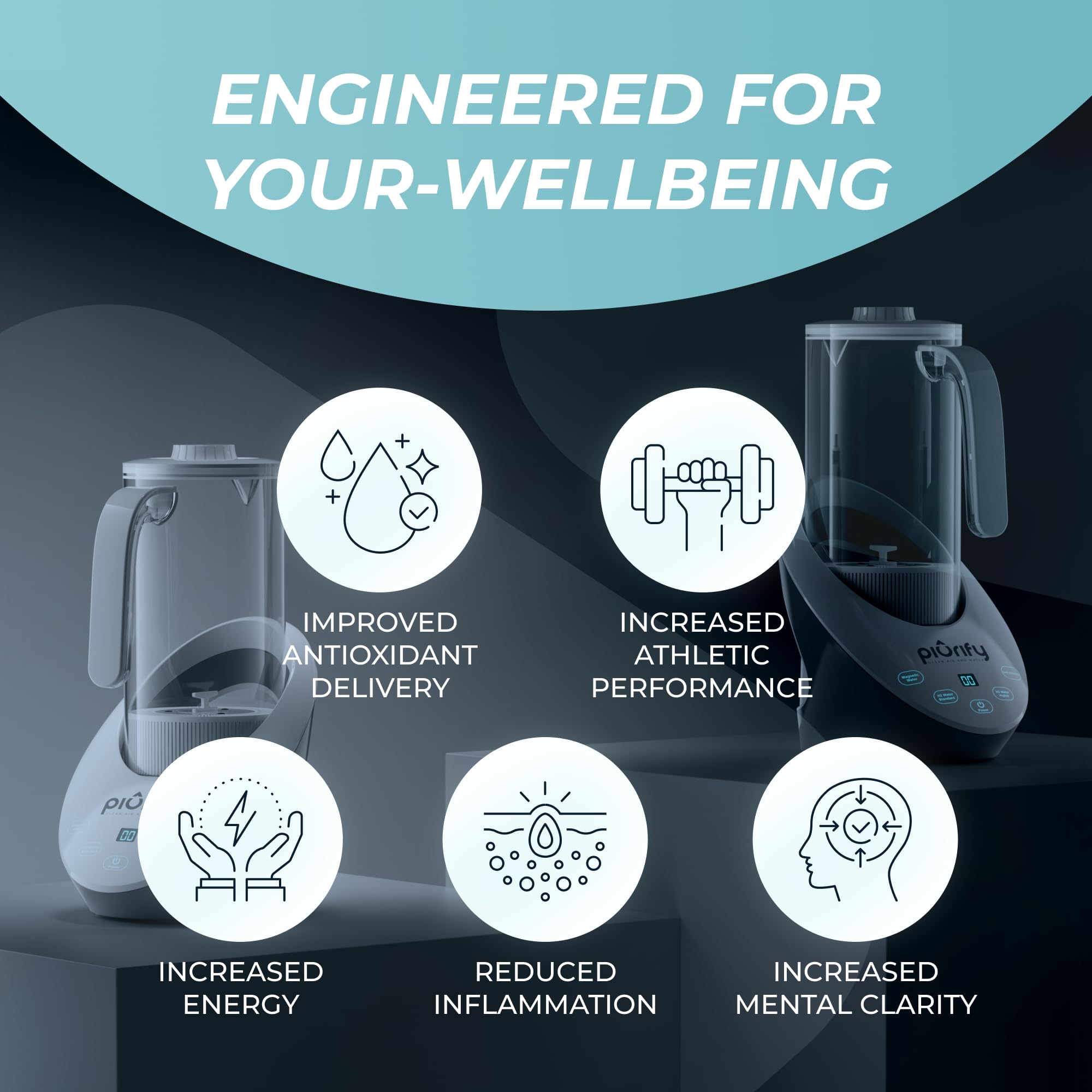 Piurify Hydrogen Water Pitcher - Rich Hydrogen Water Generator Electrolysis Jug Bpa Free With Spe And Pem Concentrator Technolog