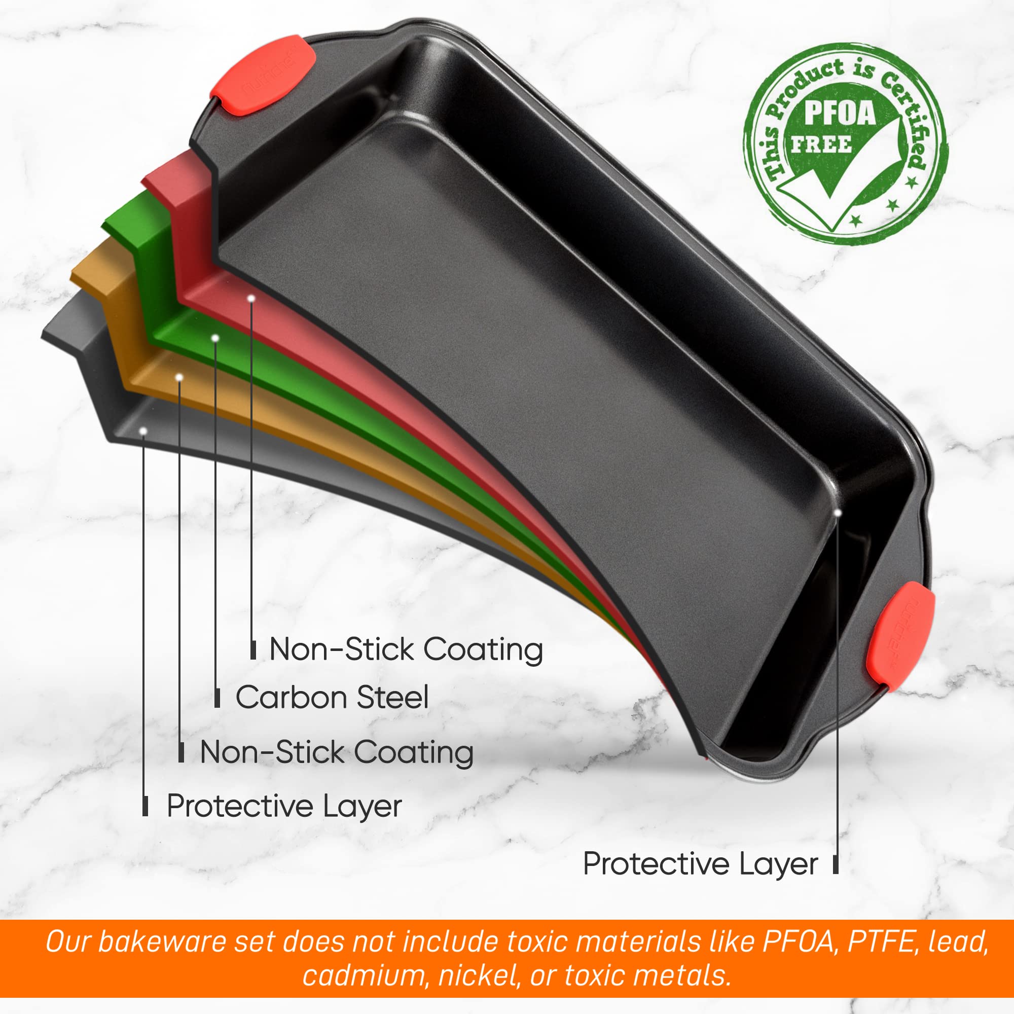 Nutrichef Extra Large Nonstick Baking Pan - Carbon Steel Roasting Tray W/ Red Silicone Handles - Premium Bakeware For Brownies,