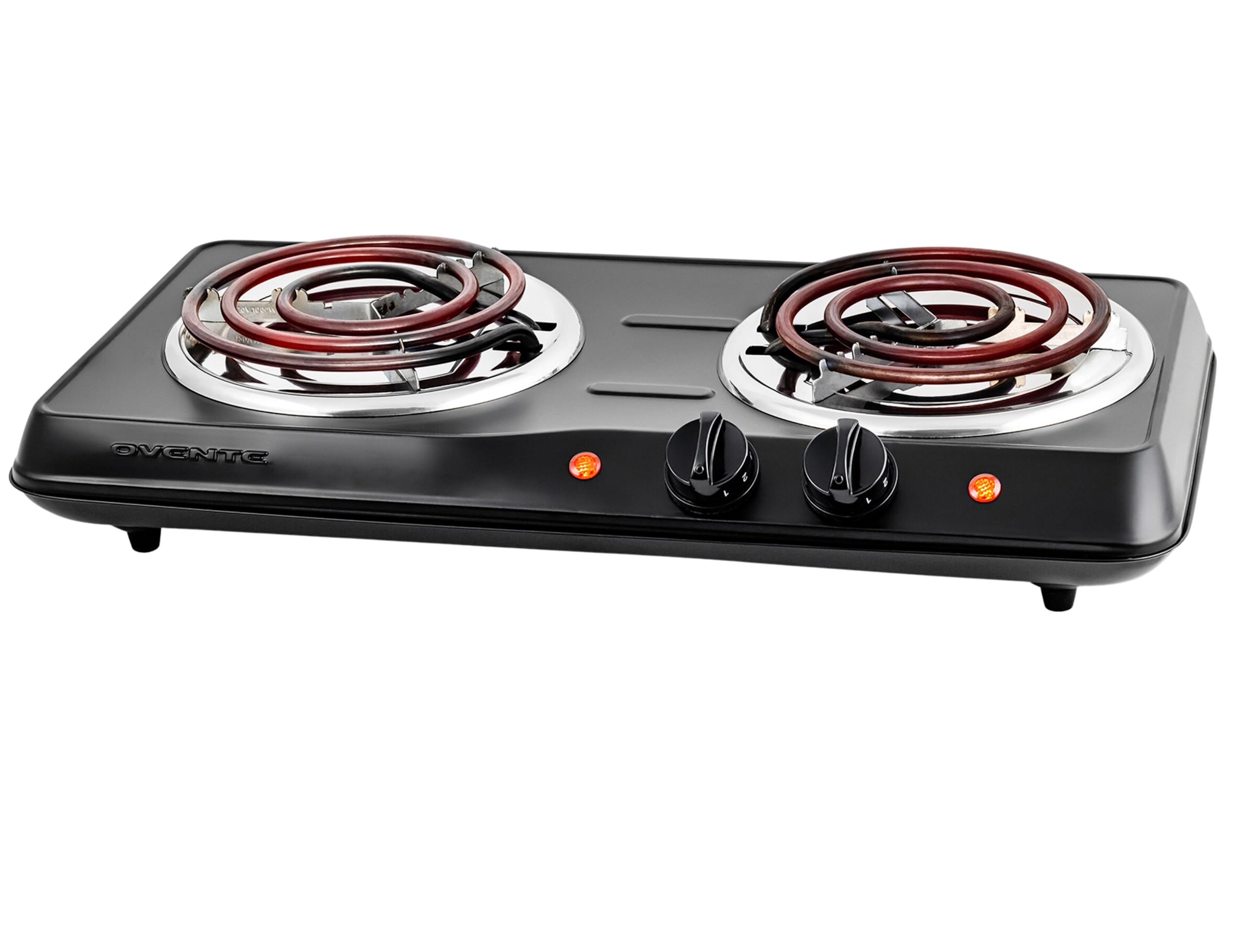 Ovente Electric Countertop Double Burner, 1700W Cooktop With 6'' And 5.75'' Stainless Steel Coil Hot Plates, 5 Level Temperature