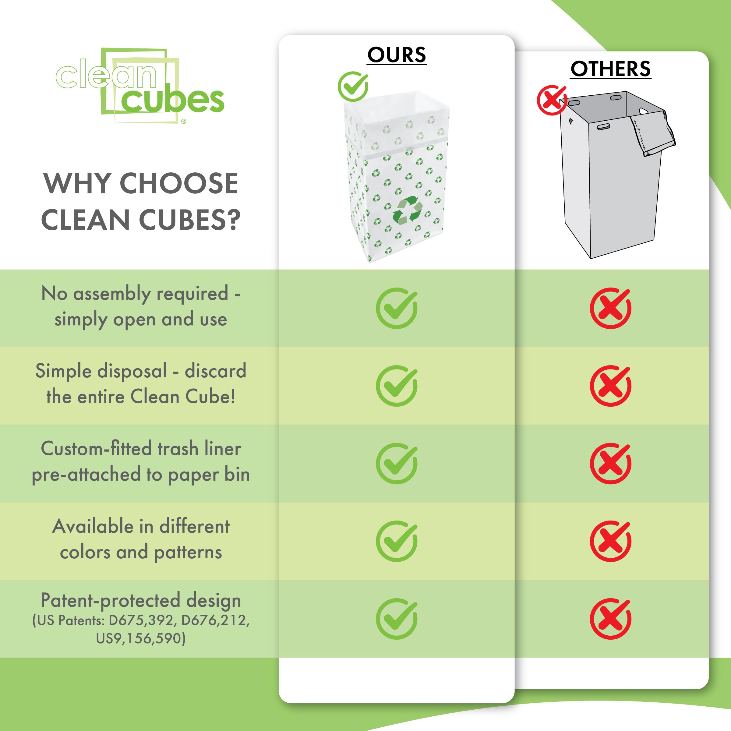 Clean Cubes 30 Gallon Disposable Trash Cans (3-Pack). Reusable Garbage and Recycling Bins for Parties  Events  and More (Recycle Pattern - 30 '' Tall x 14 '' Wide 17 '' Deep)