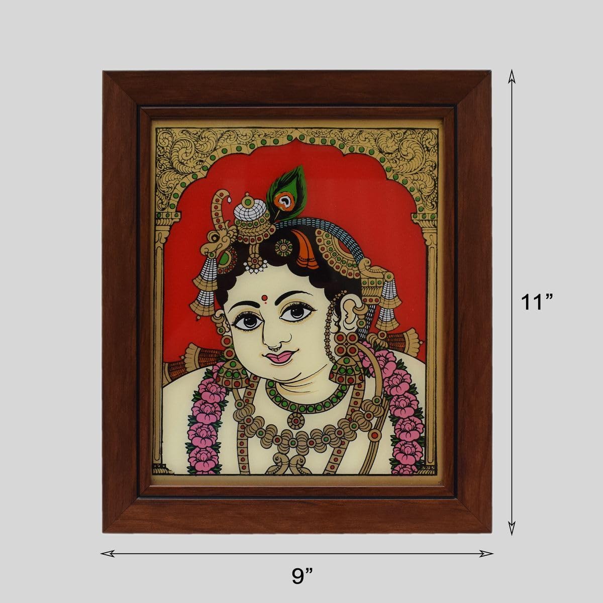 Tarang Arts Krishna Tanjore Reverse Glass Painting With Fiber Frame, Handmade Traditional Wall Art For Home Decor, Office, Puja,