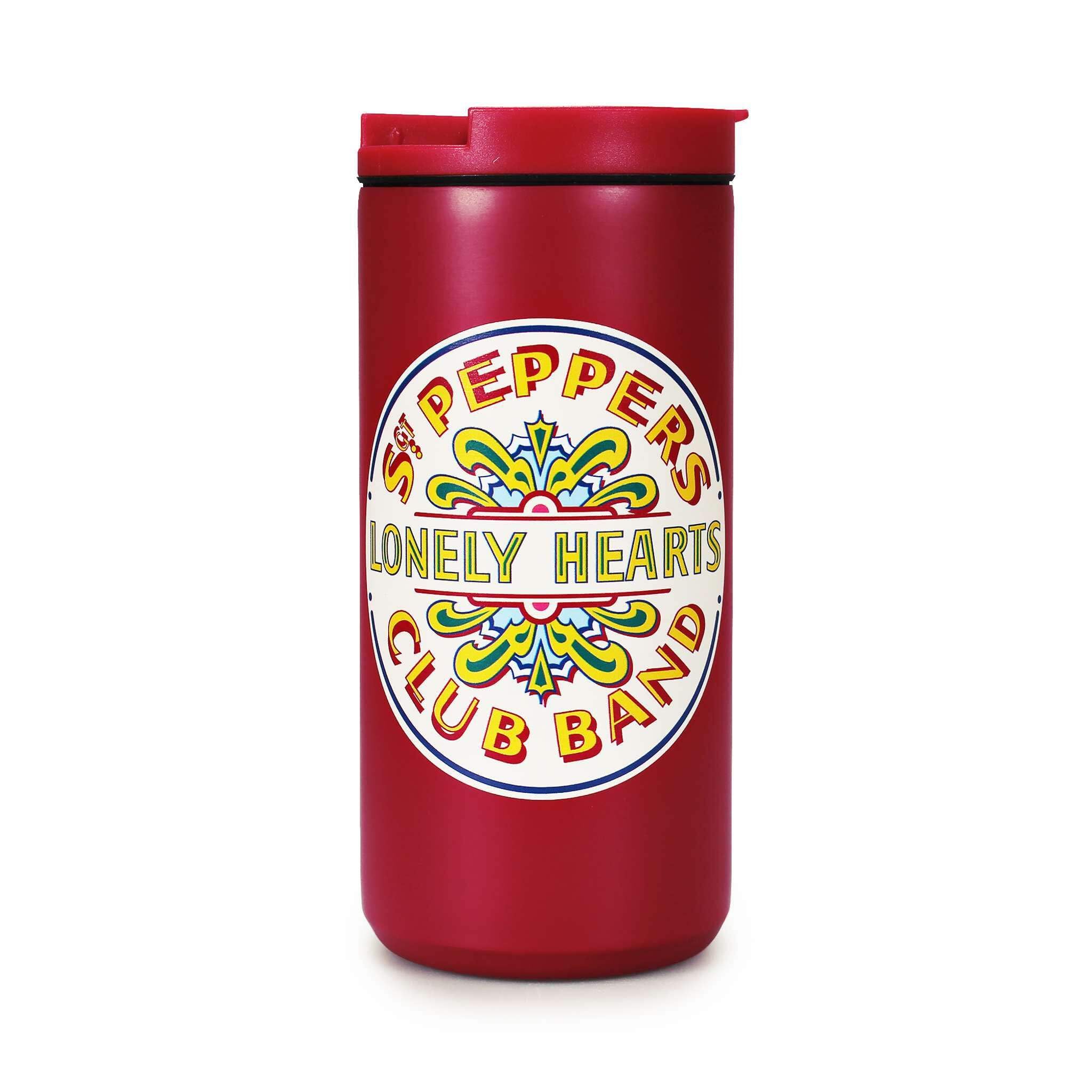 Half Moon Bay The Beatles  Sgt Peppers Lonely Hearts Club Band  Red 12 Ounce (350ml) DoubleWalled Stainless Steel Travel Mug 