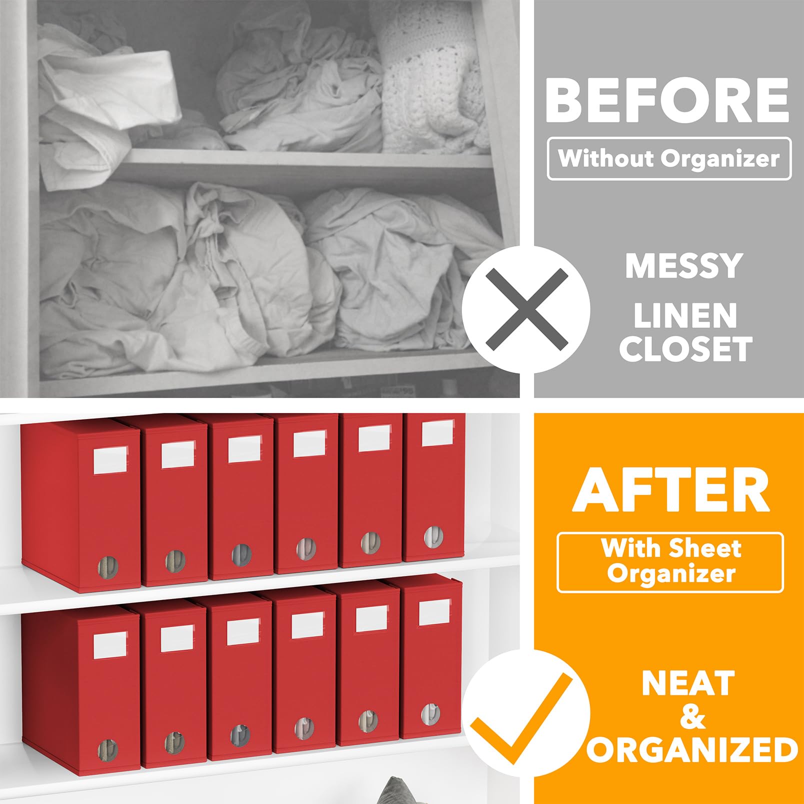 SpaceAid 12 Pack Bed Sheet Organizers and Storage, Foldable Organizer for Linen Closet, Set Folder Keeper With Window XL (Queen