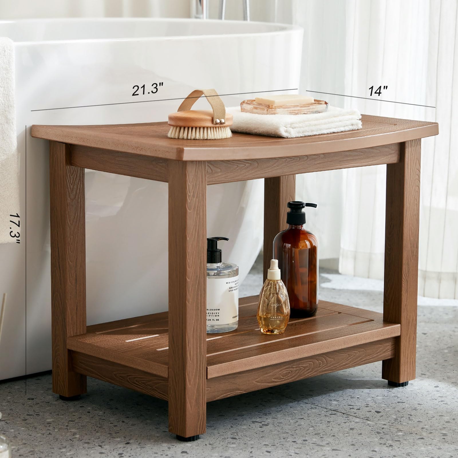 Shower Bench Seat, Poly Lumber Shower Stool For Inside Shower Waterproof, Shower Foot Rest For Shaving Legs With Adjustable Feet