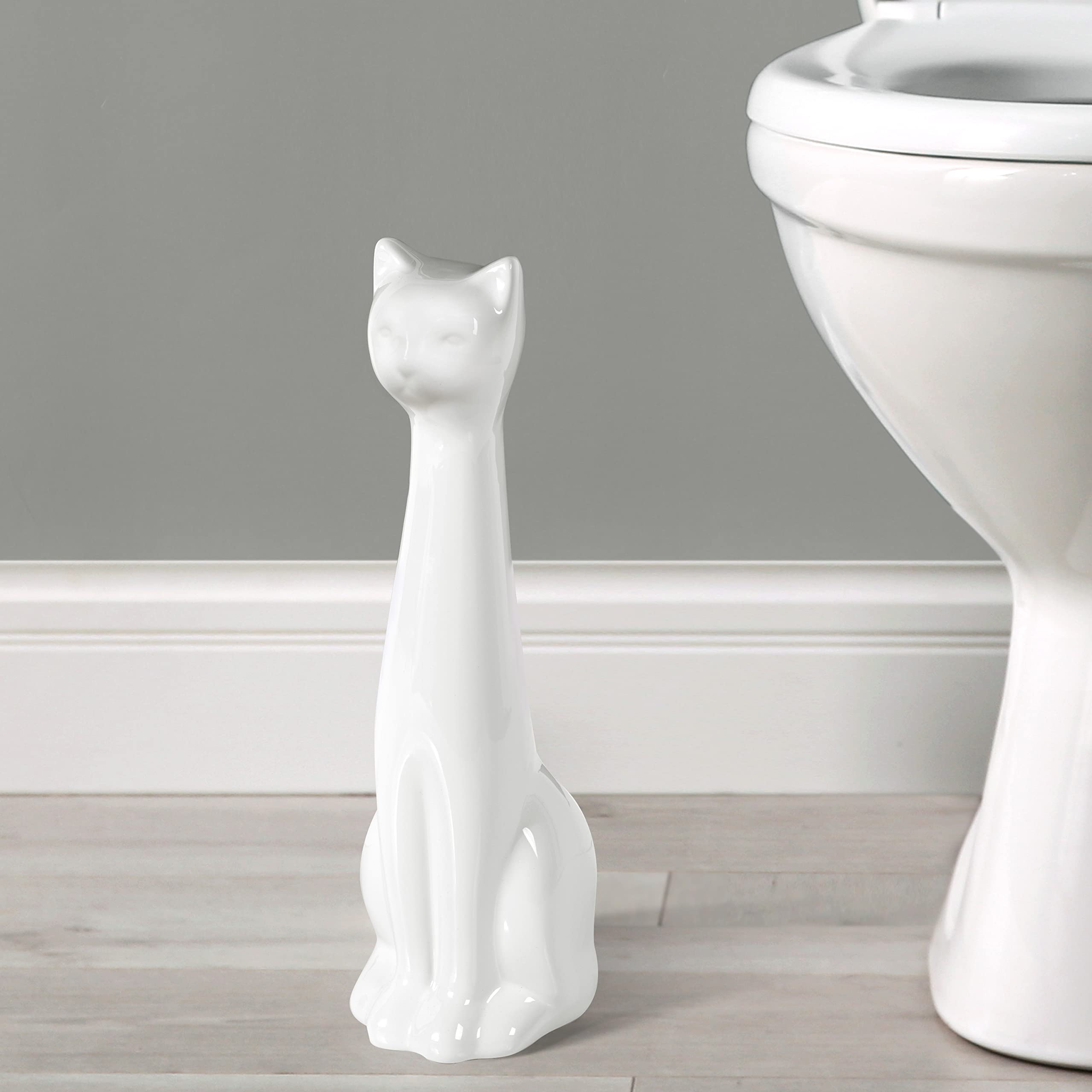 Allure Home Creation White Cat 2-Piece Toilet Brush Holder And Brush Set
