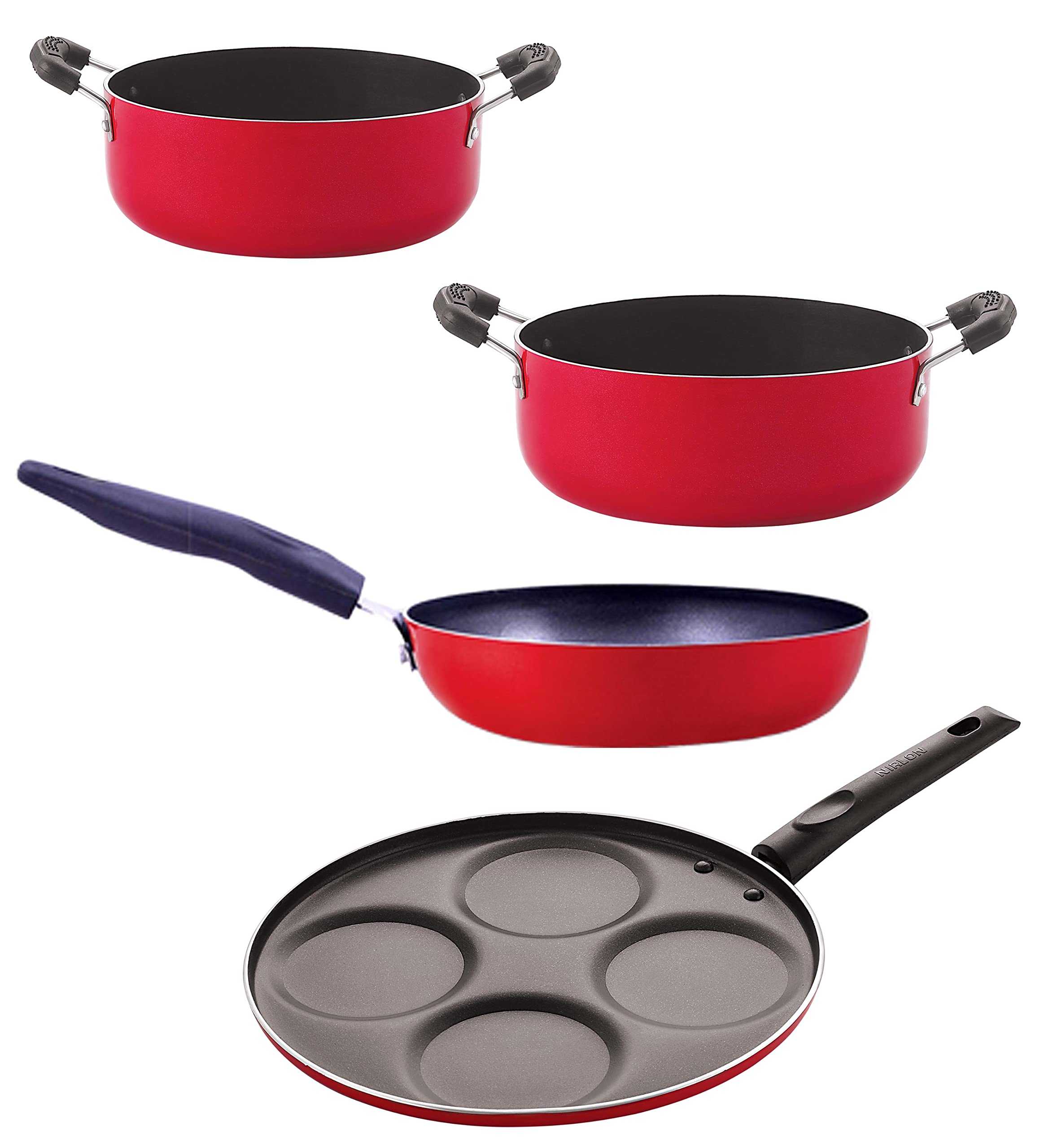 Nirlon Non Stick Cookware Set Of 4 Pieces Combo With Bakelight Handle (Cvg_Up4_Cs26_Cs24)
