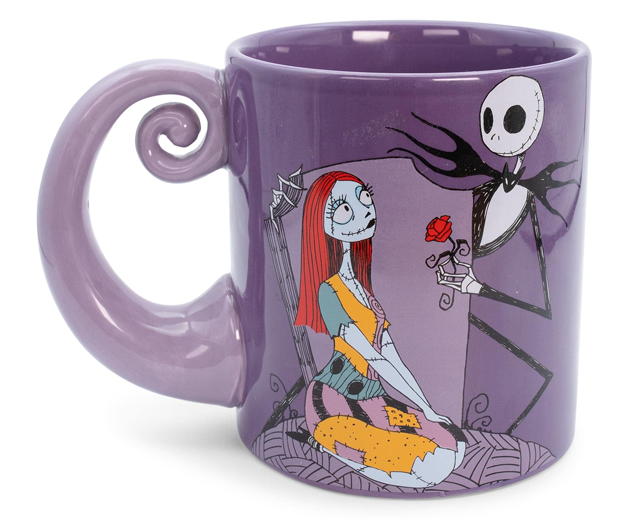 Disney The Nightmare Before Christmas Jack & Sally Spiral Handle Ceramic Mug | BPAFree Large Coffee Cup For Beverages, Home & K
