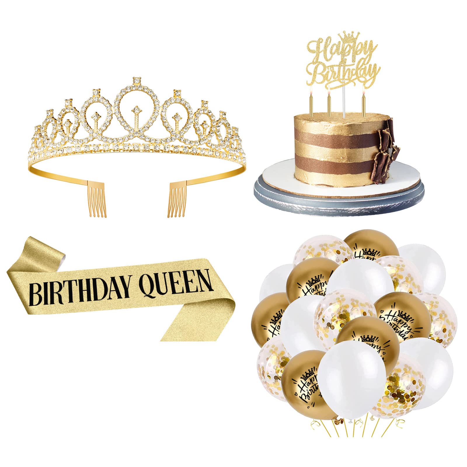 36Pcs Birthday Decorations For Women Including Queen Sash, Crown, Birthday Cake Toppers, Birthday Candles And Balloons. Birthday