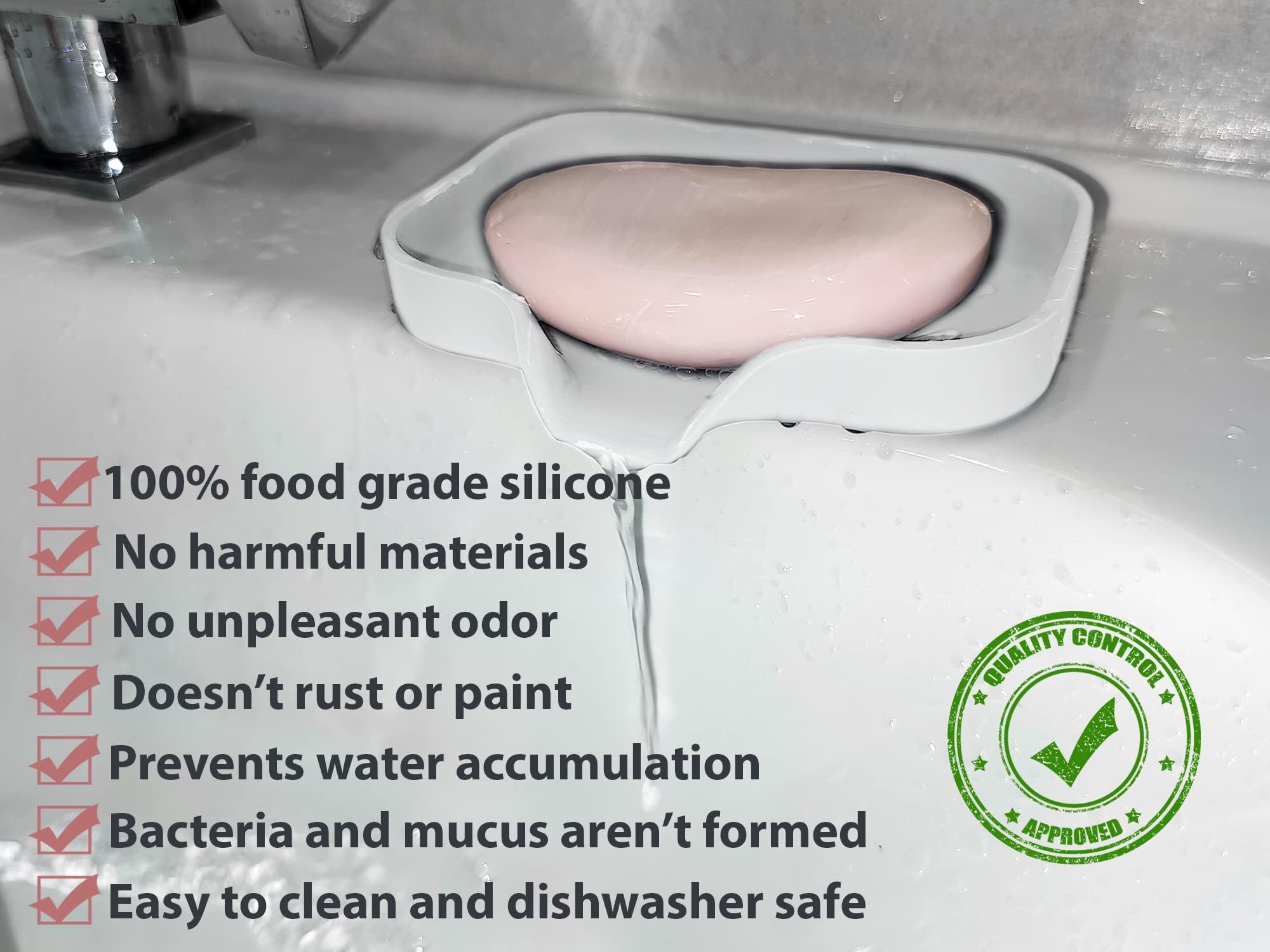 2 Pcs White Silicone Self Draining Rectangular Soap Dishes - Waterfall Soap Trays - Soap Dishes For Bar Soap - Soap Boxes - Soap