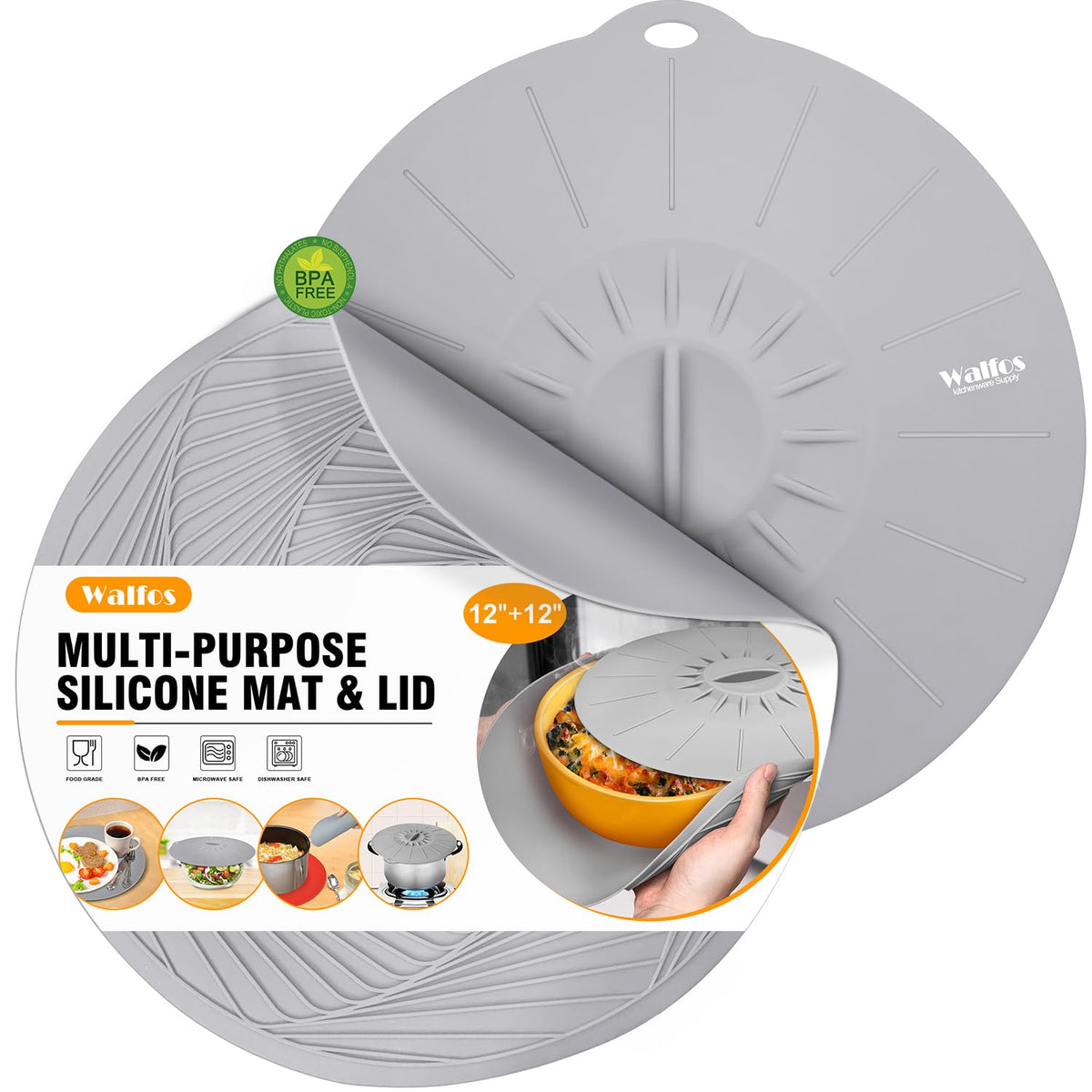 Silicone Microwave Mat & Silicone Microwave Lid Set, Walfos Heat Resistant Multi-Purpose Microwave Trivet Mat And Attraction Sea